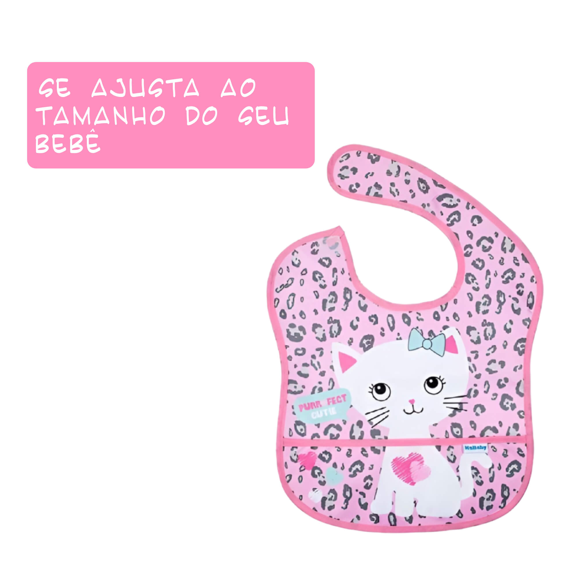 Babador para bebê Infantil Standard Autoadesivo Gatinha Com Cata-Migalhas +6 meses Kababy - 18906F