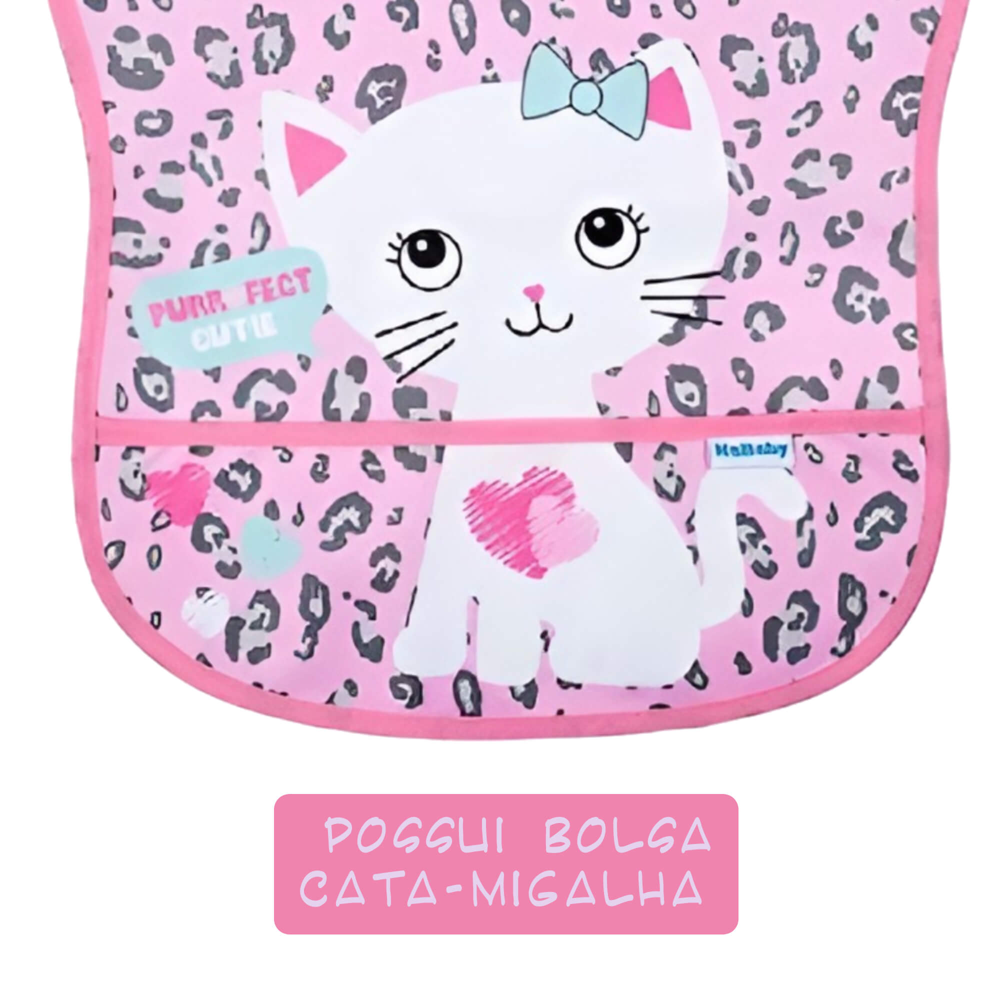 Babador para bebê Infantil Standard Autoadesivo Gatinha Com Cata-Migalhas +6 meses Kababy - 18906F