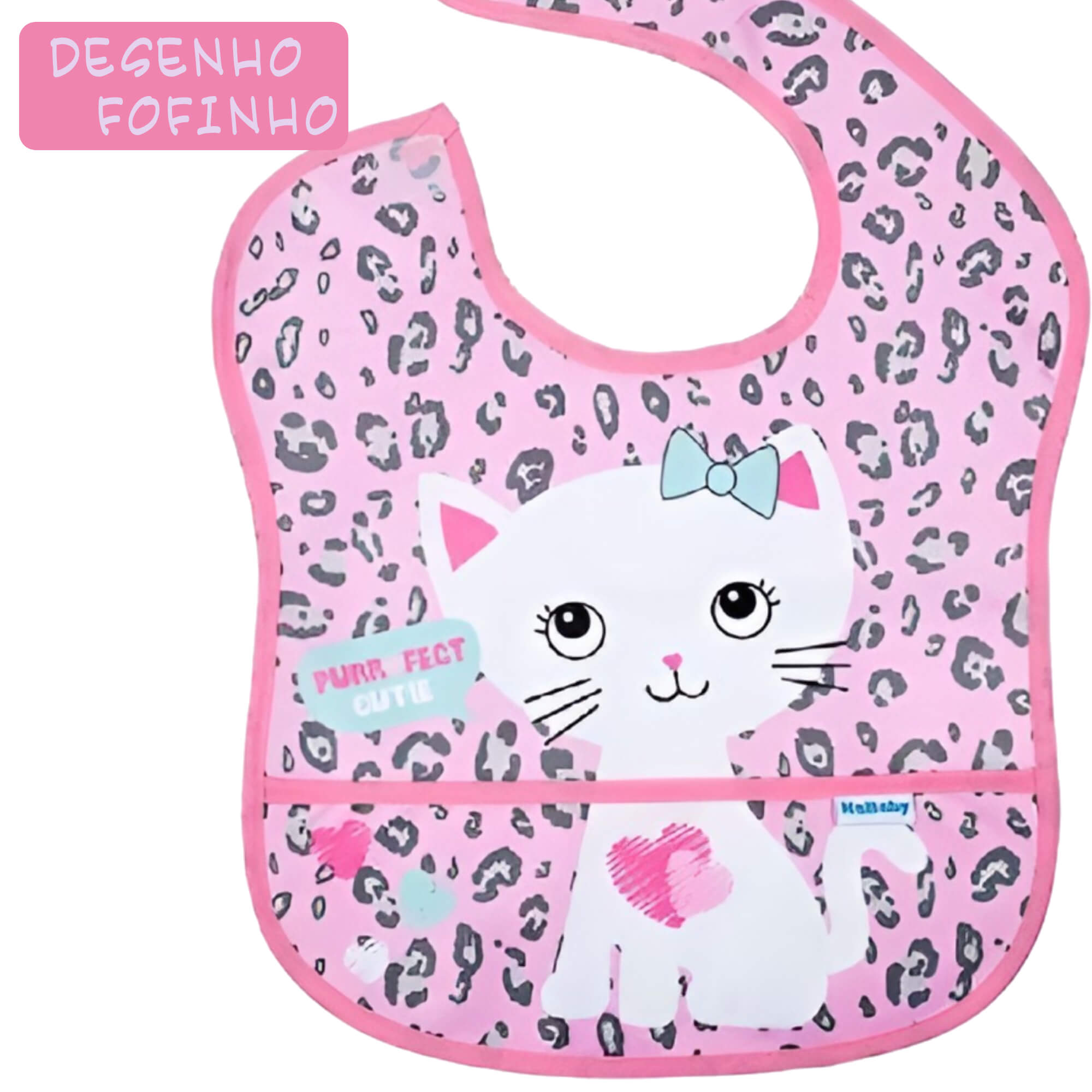 Babador para bebê Infantil Standard Autoadesivo Gatinha Com Cata-Migalhas +6 meses Kababy - 18906F