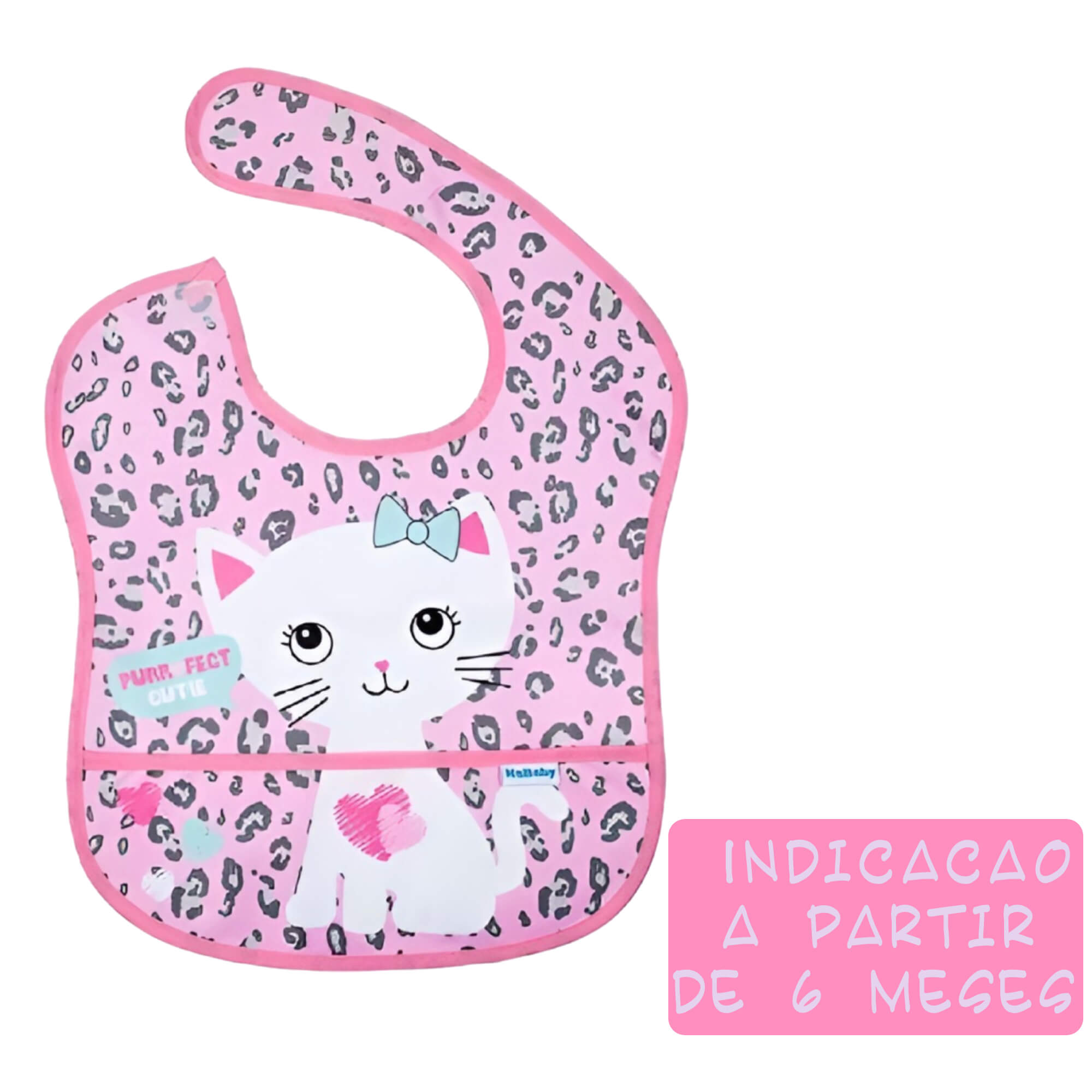 Babador para bebê Infantil Standard Autoadesivo Gatinha Com Cata-Migalhas +6 meses Kababy - 18906F