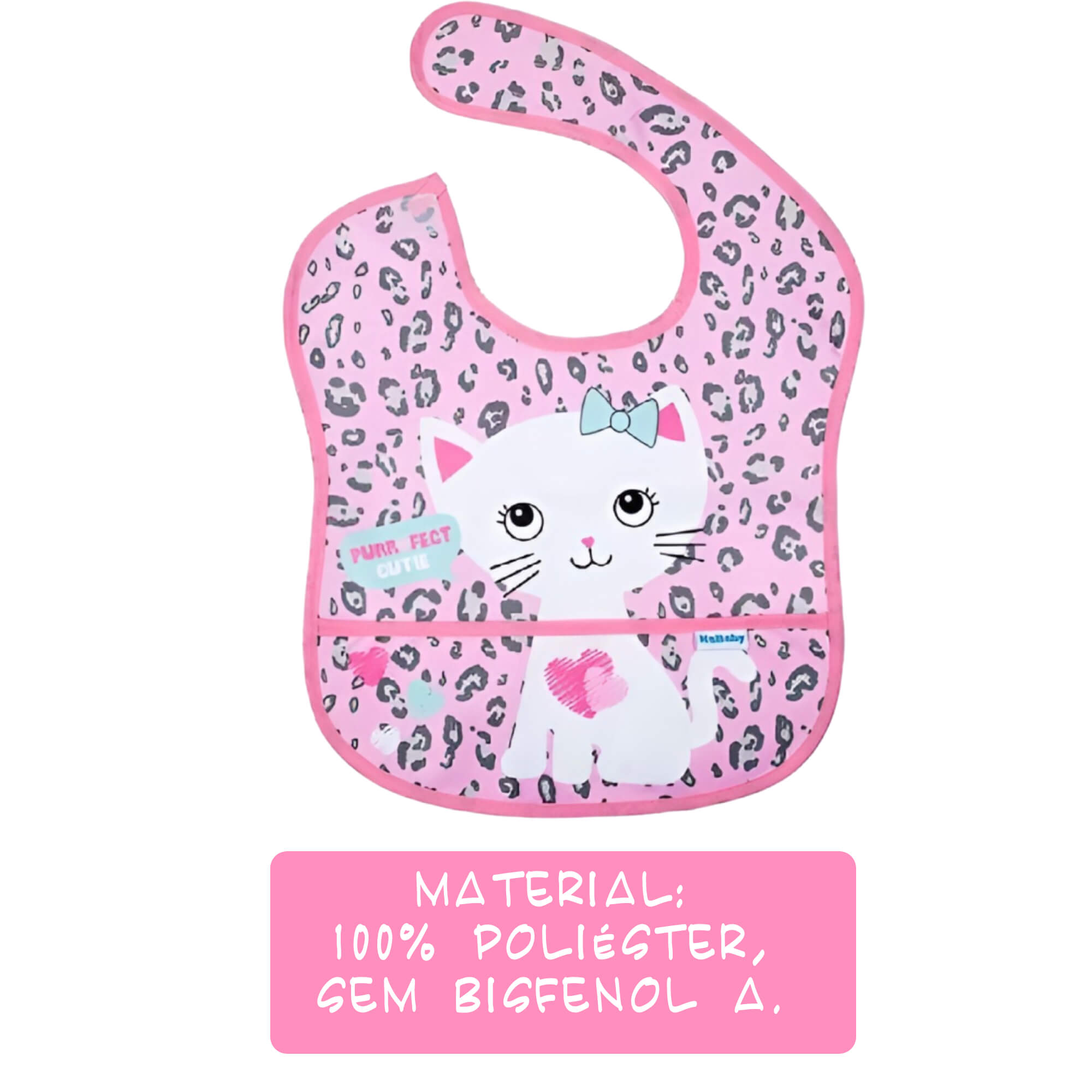 Babador para bebê Infantil Standard Autoadesivo Gatinha Com Cata-Migalhas +6 meses Kababy - 18906F