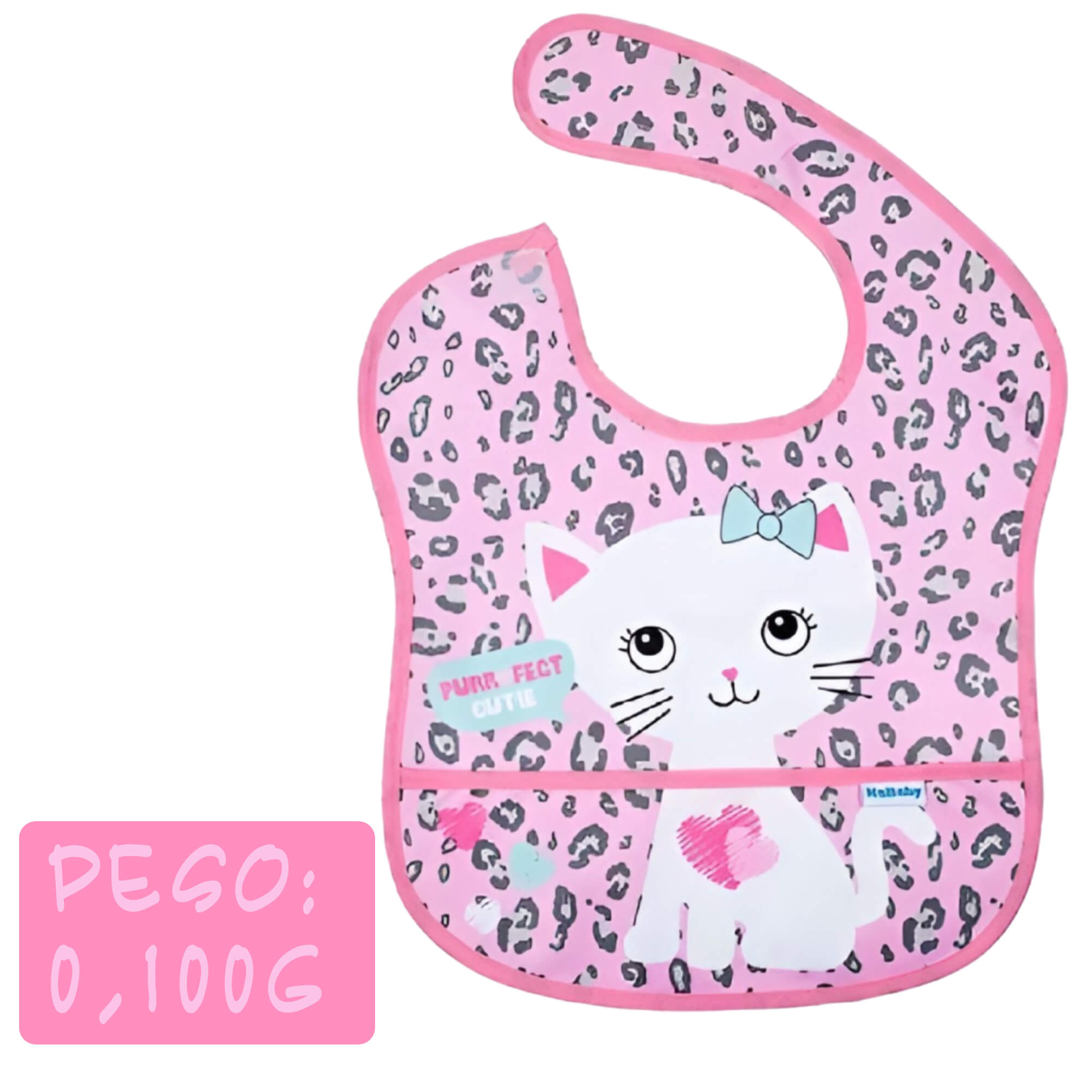 Babador para bebê Infantil Standard Autoadesivo Gatinha Com Cata-Migalhas +6 meses Kababy - 18906F