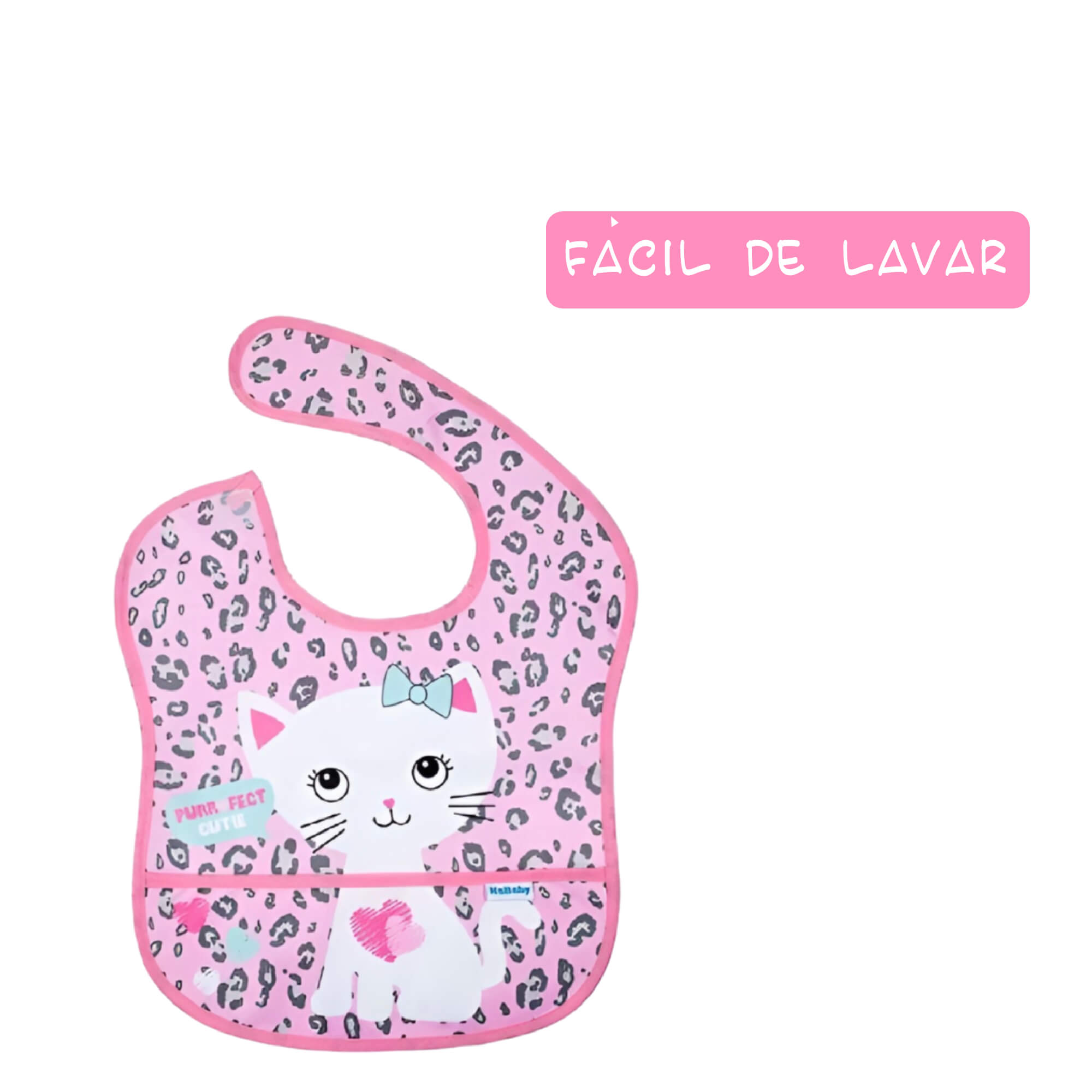 Babador para bebê Infantil Standard Autoadesivo Gatinha Com Cata-Migalhas +6 meses Kababy - 18906F
