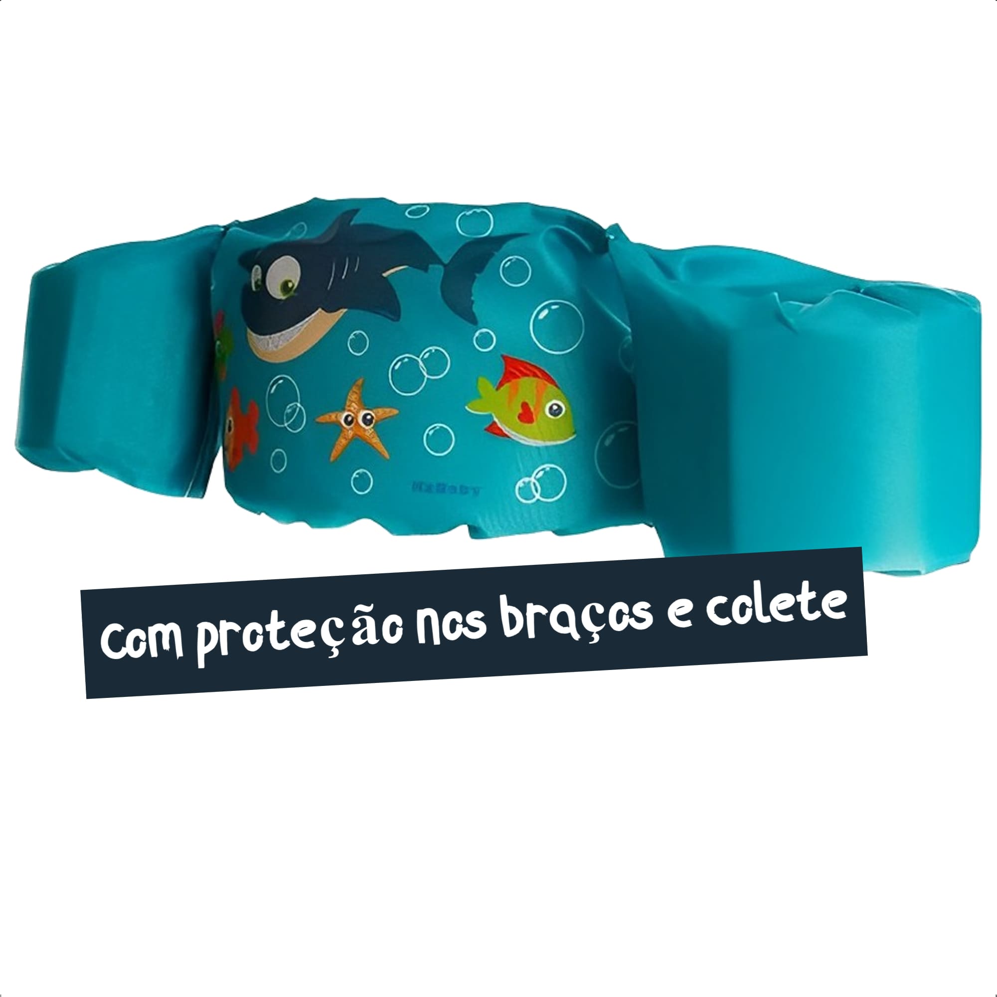 Boia Infantil de Vestir Tubarão Proteção nos Braços Colete Flutuador Azul Kababy - 25100T