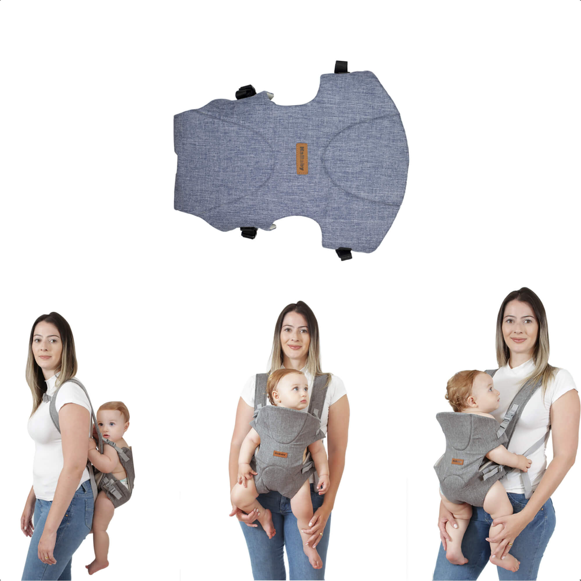 Canguru Air Para Bebê Confortável e Postura correta 3 Posições Tecidos Arejados 3,5kg até 9kg Azul Mescla KaBaby 17200A