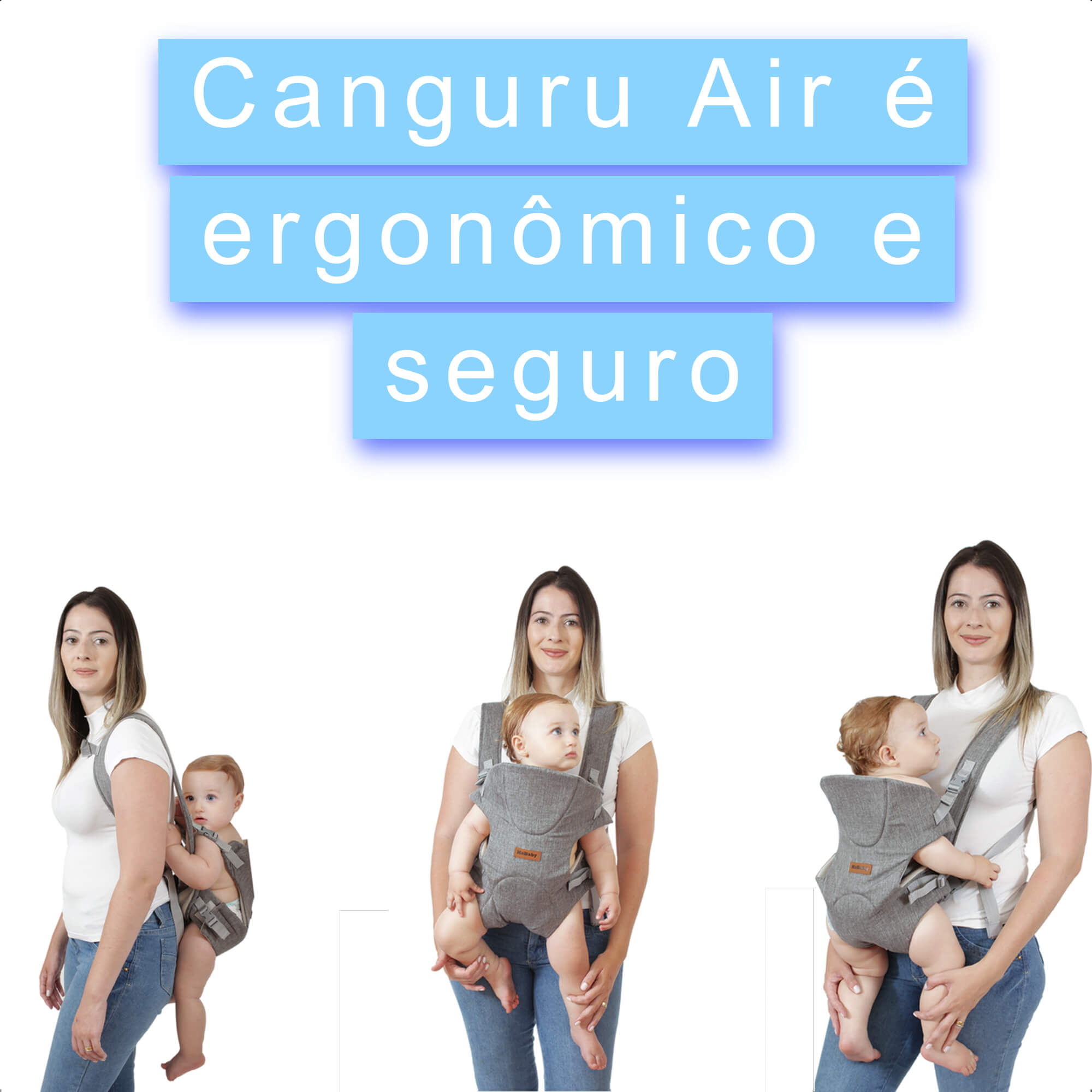 Canguru Air Para Bebê Confortável e Postura correta 3 Posições Tecidos Arejados 3,5kg até 9kg Azul Mescla KaBaby 17200A