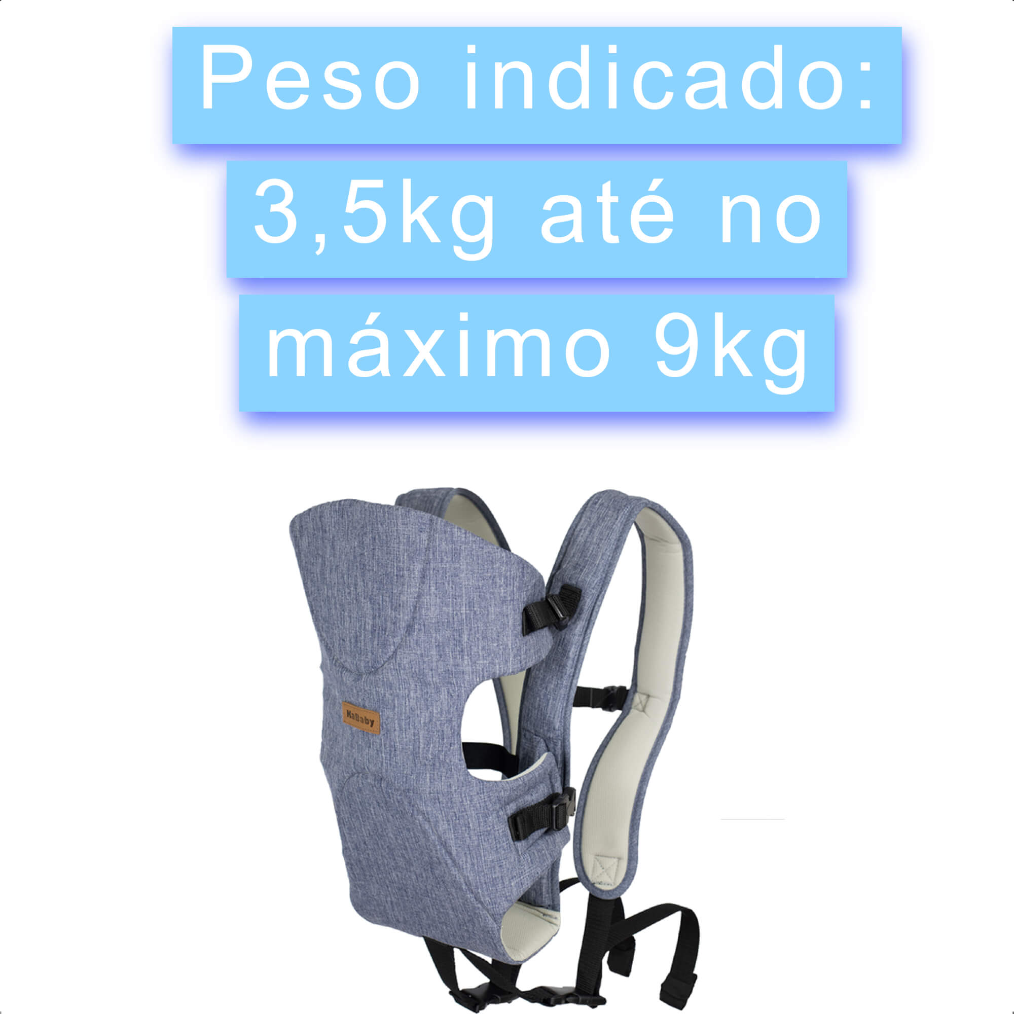 Canguru Air Para Bebê Confortável e Postura correta 3 Posições Tecidos Arejados 3,5kg até 9kg Azul Mescla KaBaby 17200A