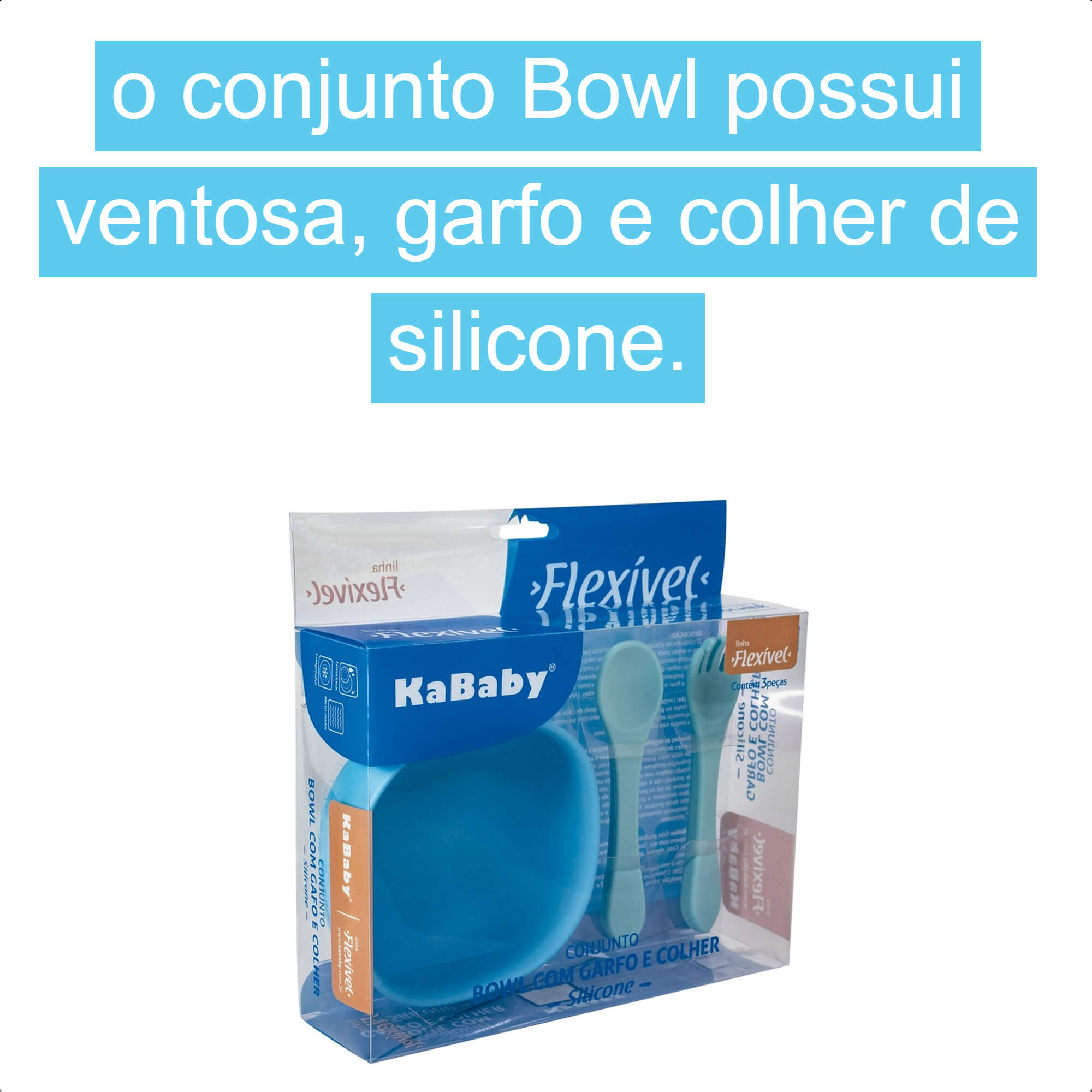 Conjunto Bowl Infantil Com Garfo e Colher Resistente e Maleável Azul KaBaby -  1138A