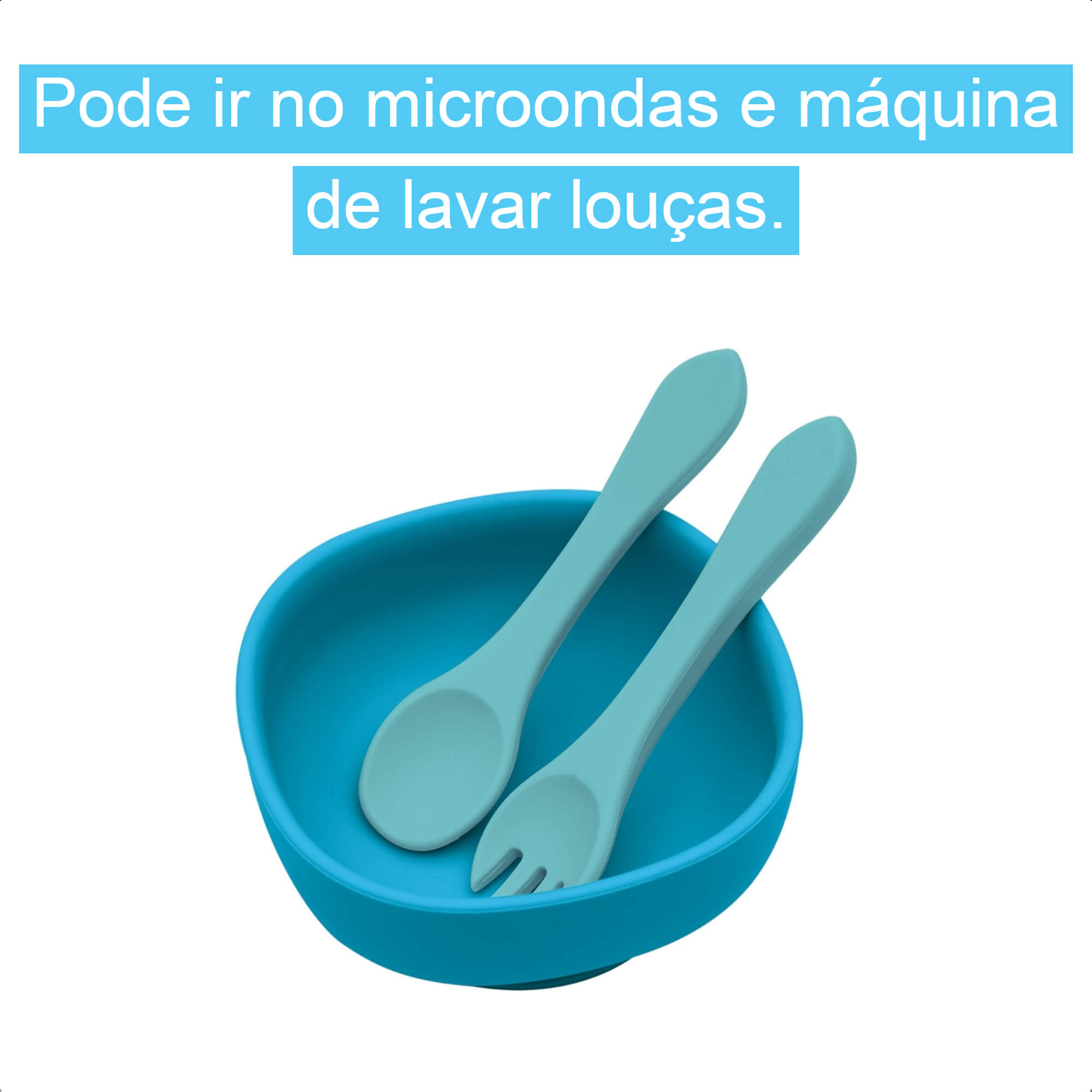 Conjunto Bowl Infantil Com Garfo e Colher Resistente e Maleável Azul KaBaby -  1138A