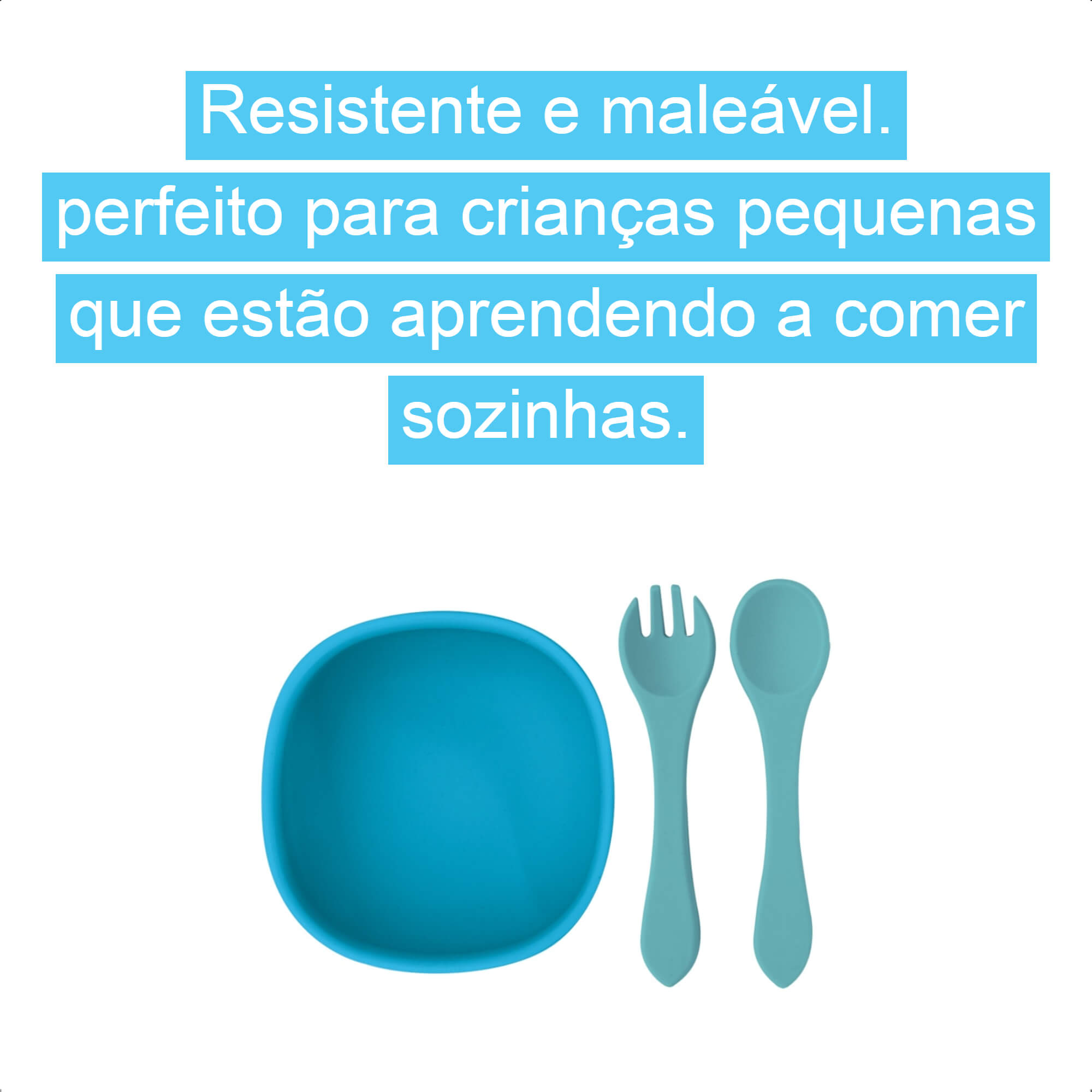 Conjunto Bowl Infantil Com Garfo e Colher Resistente e Maleável Azul KaBaby -  1138A