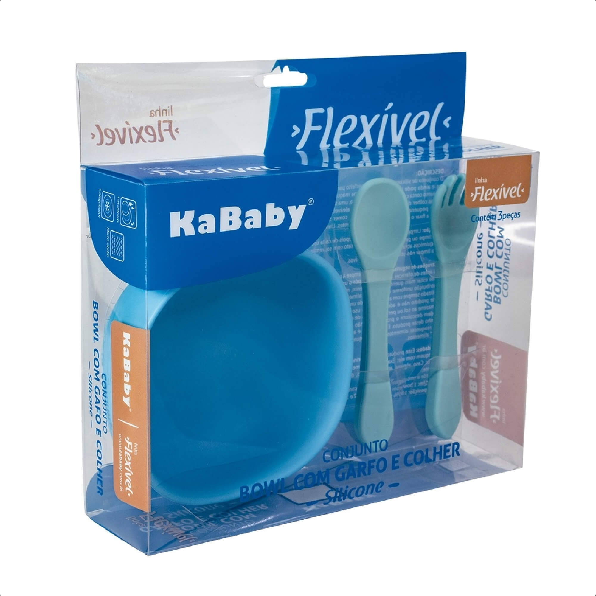 Conjunto Bowl Infantil Com Garfo e Colher Resistente e Maleável Azul KaBaby -  1138A
