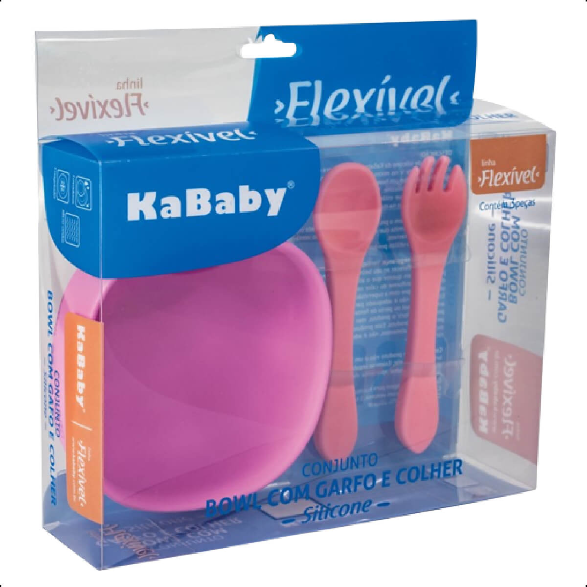 Conjunto Bowl Com Garfo e Colher pode ir no micro-ondas e na lava louças KaBaby Rosa - 1138R