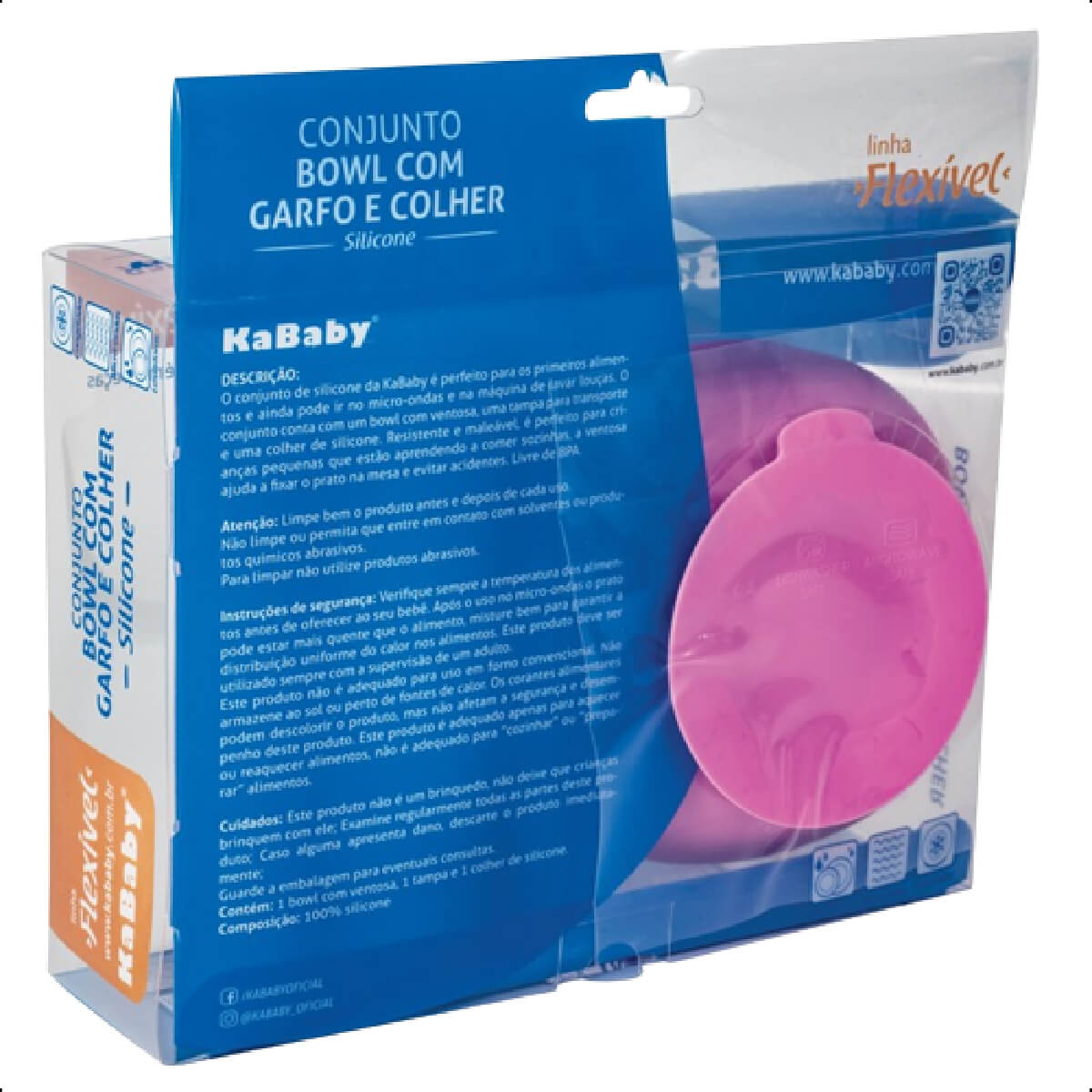 Conjunto Bowl Com Garfo e Colher pode ir no micro-ondas e na lava louças KaBaby Rosa - 1138R