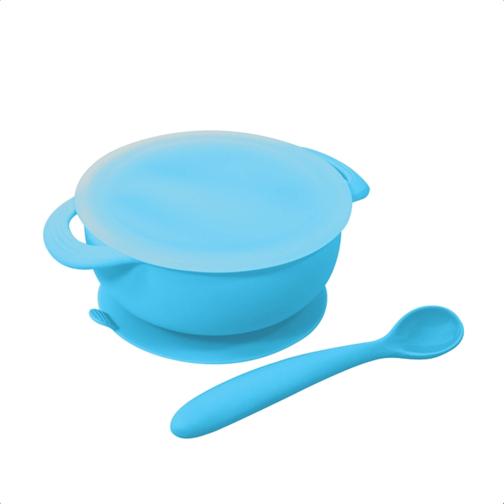 Conjunto p/ Criança Bowl com Tampa, Colher Maleável Com ventosa Azul KaBaby 1130A