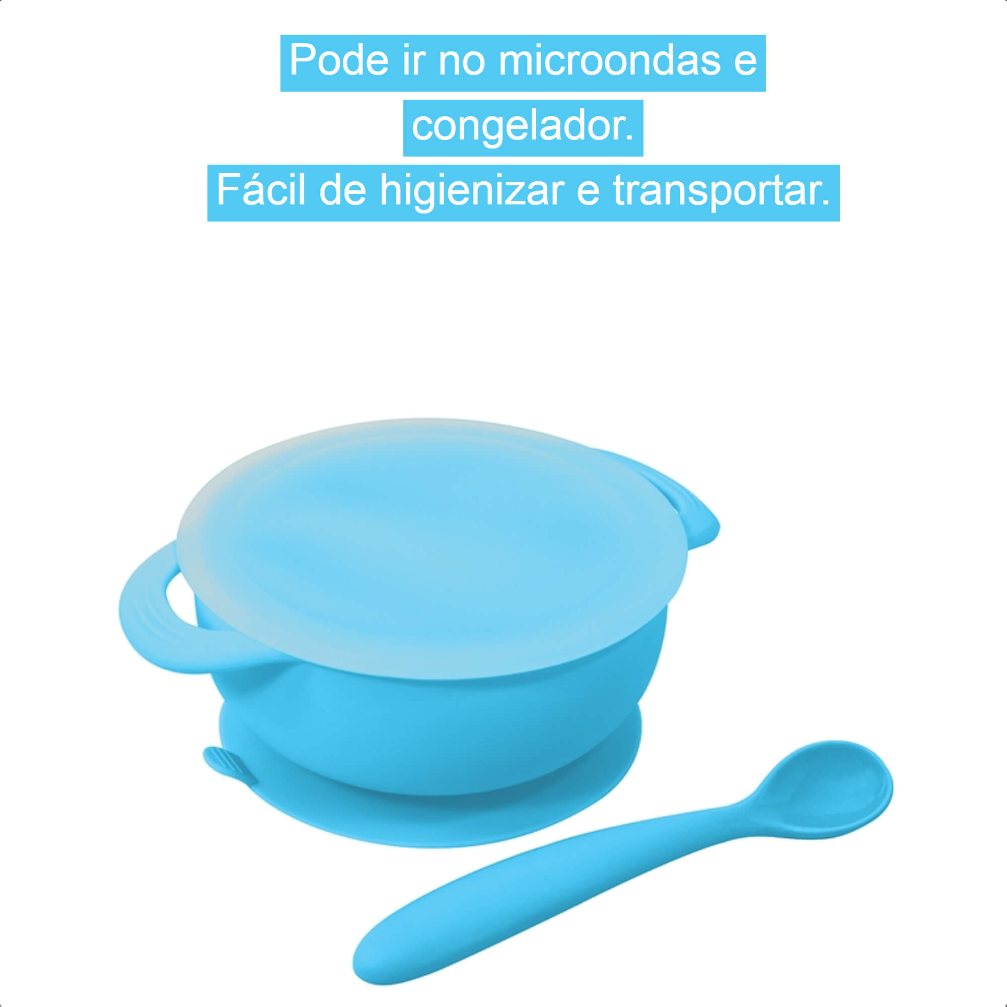 Conjunto p/ Criança Bowl com Tampa, Colher Maleável Com ventosa Azul KaBaby 1130A