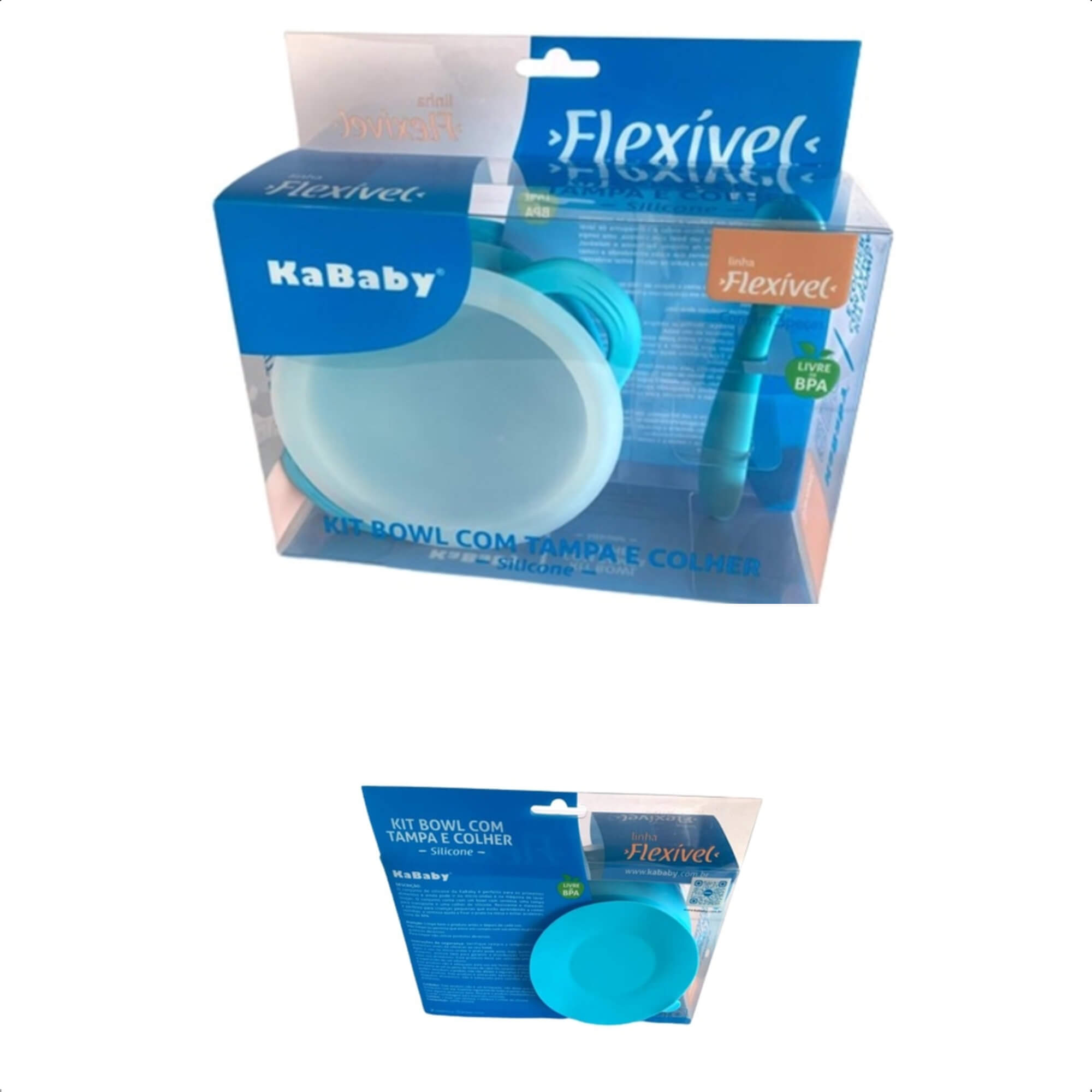 Conjunto p/ Criança Bowl com Tampa, Colher Maleável Com ventosa Azul KaBaby 1130A