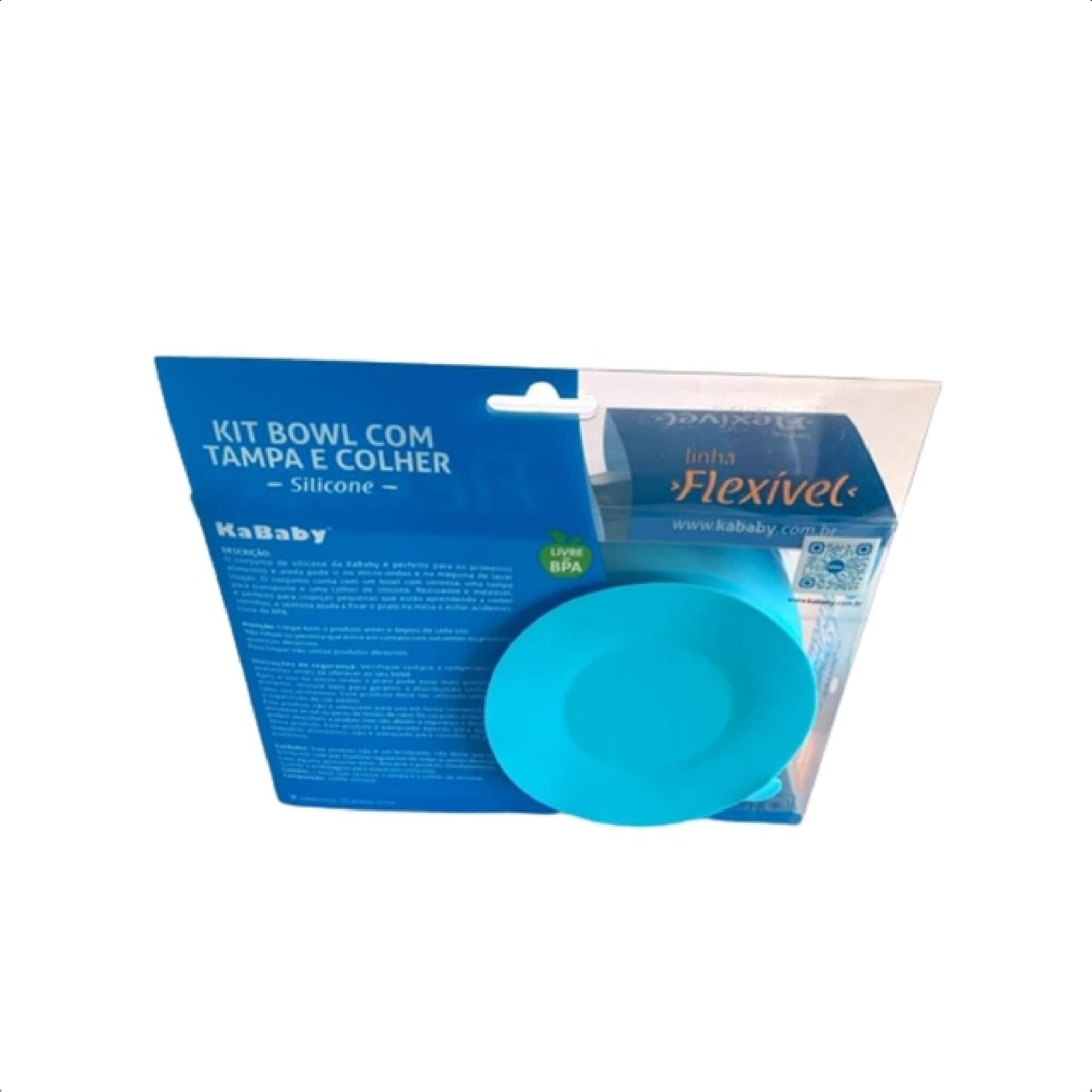 Conjunto p/ Criança Bowl com Tampa, Colher Maleável Com ventosa Azul KaBaby 1130A