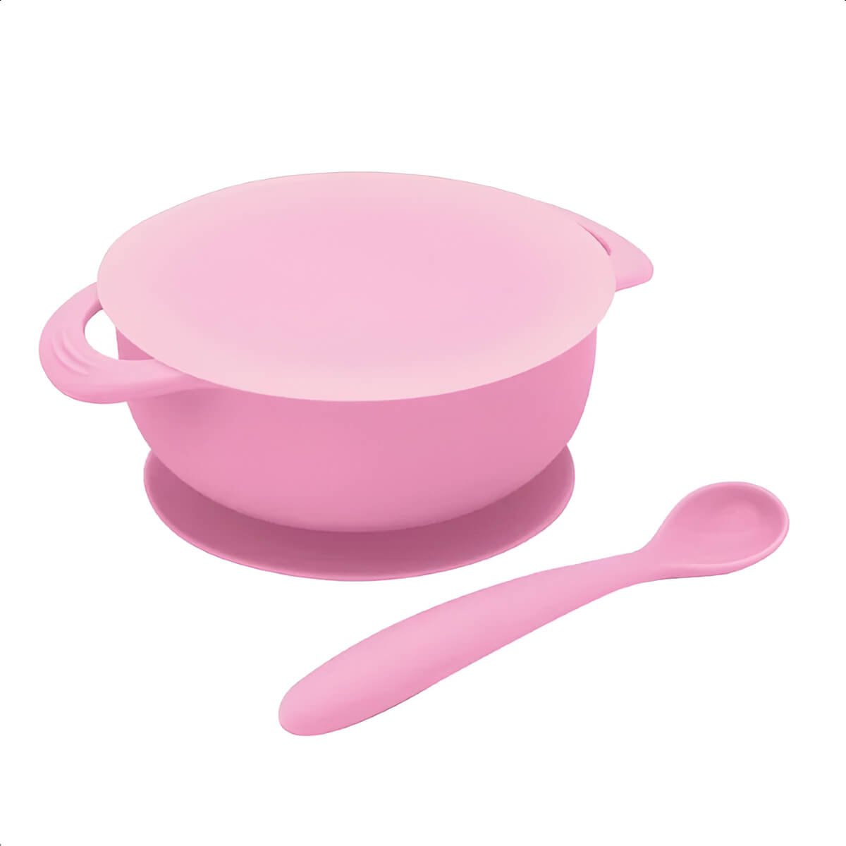 Kit Refeição infantil Conjunto Bowl Com Tampa e ventosa Colher Super maleável KaBaby Rosa - 1130R