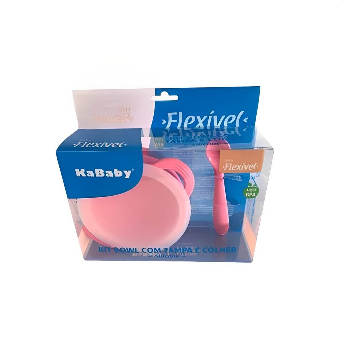 Kit Refeição infantil Conjunto Bowl Com Tampa e ventosa Colher Super maleável KaBaby Rosa - 1130R