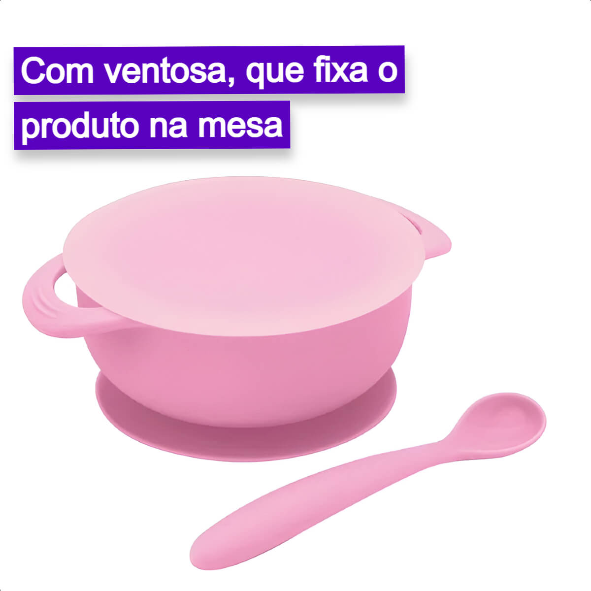 Kit Refeição infantil Conjunto Bowl Com Tampa e ventosa Colher Super maleável KaBaby Rosa - 1130R