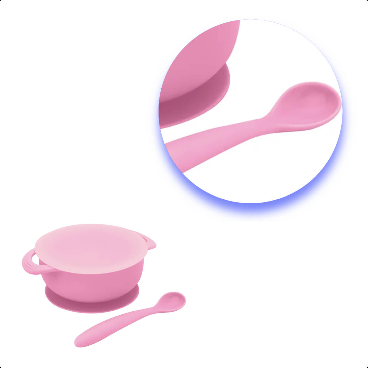 Kit Refeição infantil Conjunto Bowl Com Tampa e ventosa Colher Super maleável KaBaby Rosa - 1130R