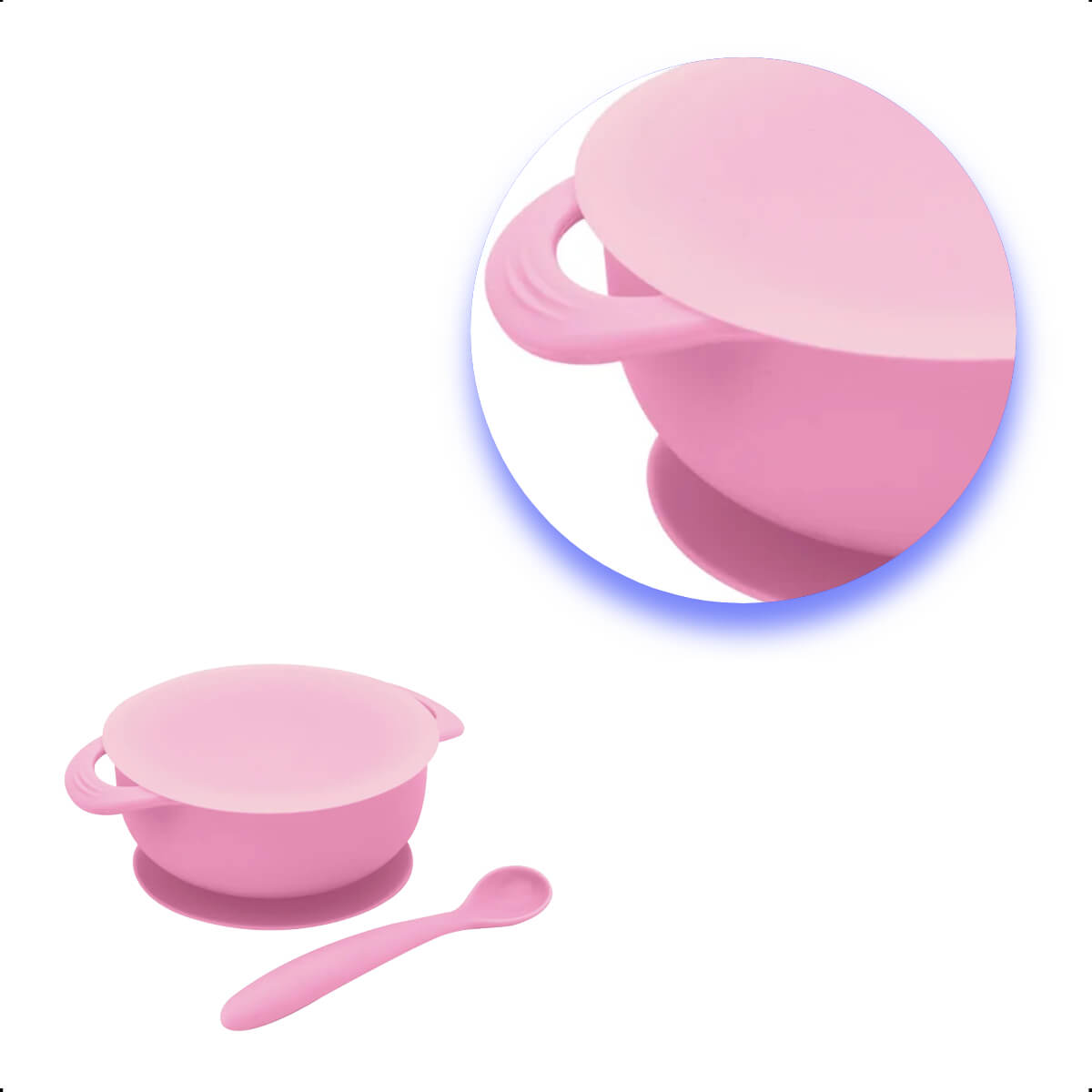 Kit Refeição infantil Conjunto Bowl Com Tampa e ventosa Colher Super maleável KaBaby Rosa - 1130R