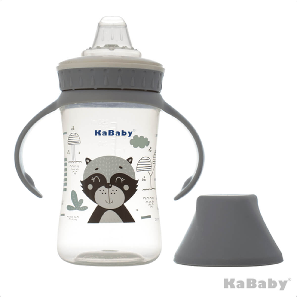 Copo Infantil 250ml Com Bico de Silicone Alças Removíveis Fácil De Limpar A Partir De 6 Meses Cinza KaBaby - 1215C