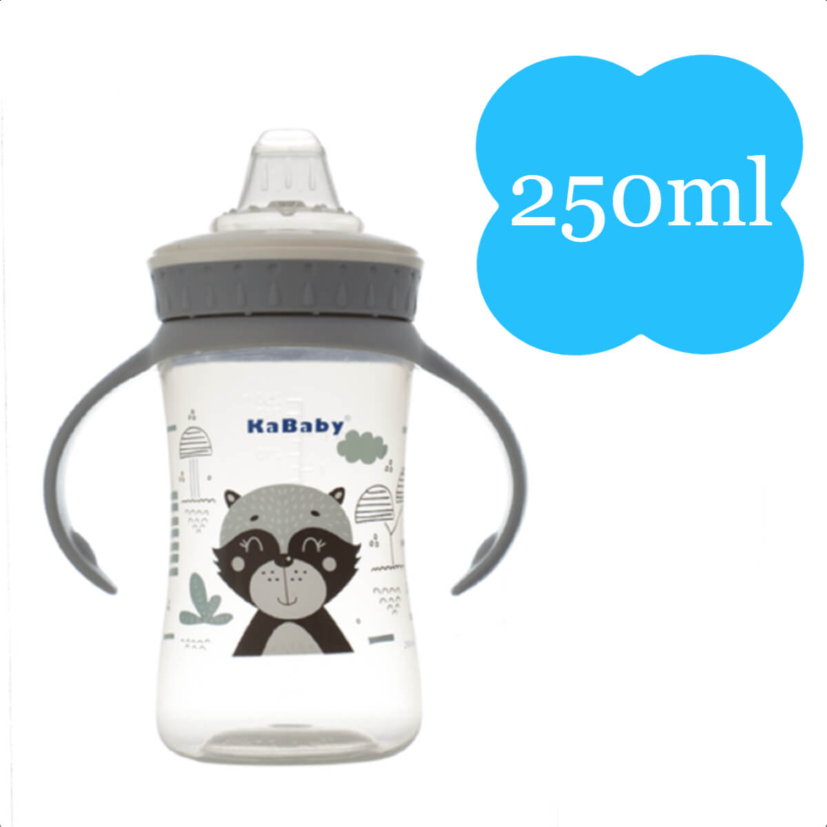 Copo Infantil 250ml Com Bico de Silicone Alças Removíveis Fácil De Limpar A Partir De 6 Meses Cinza KaBaby - 1215C