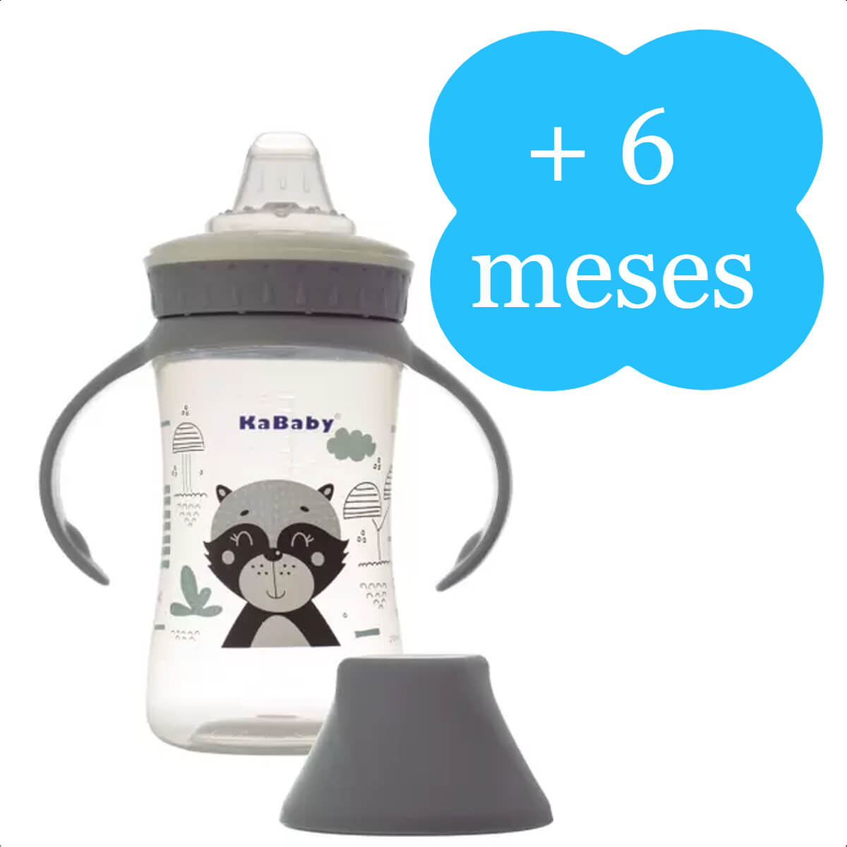 Copo Infantil 250ml Com Bico de Silicone Alças Removíveis Fácil De Limpar A Partir De 6 Meses Cinza KaBaby - 1215C