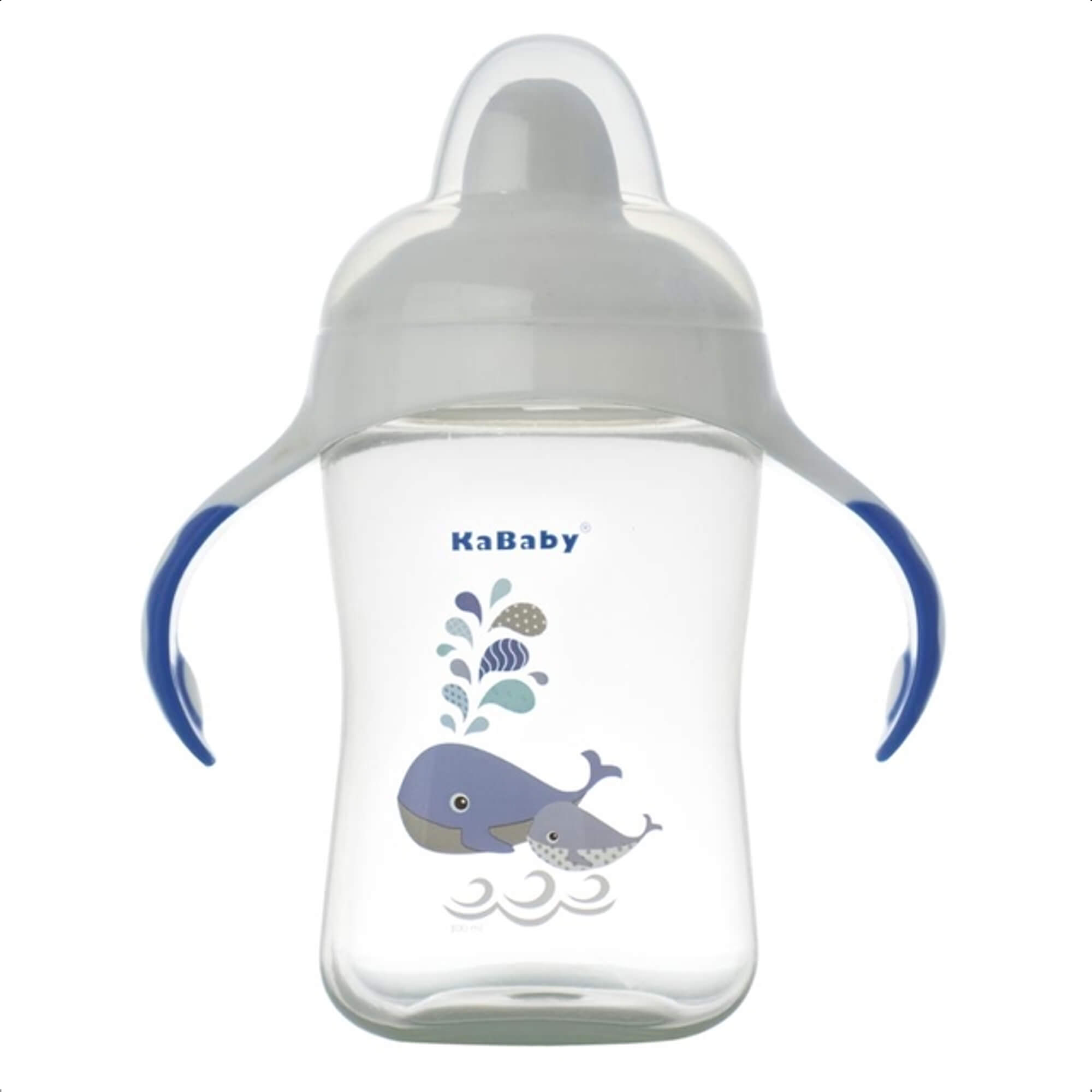Copo Infantil de Transição com Bico Rígido e Alças 300ml +6 Meses Estampa Baleia Detalhes Azul Caneca KaBaby - 1115A