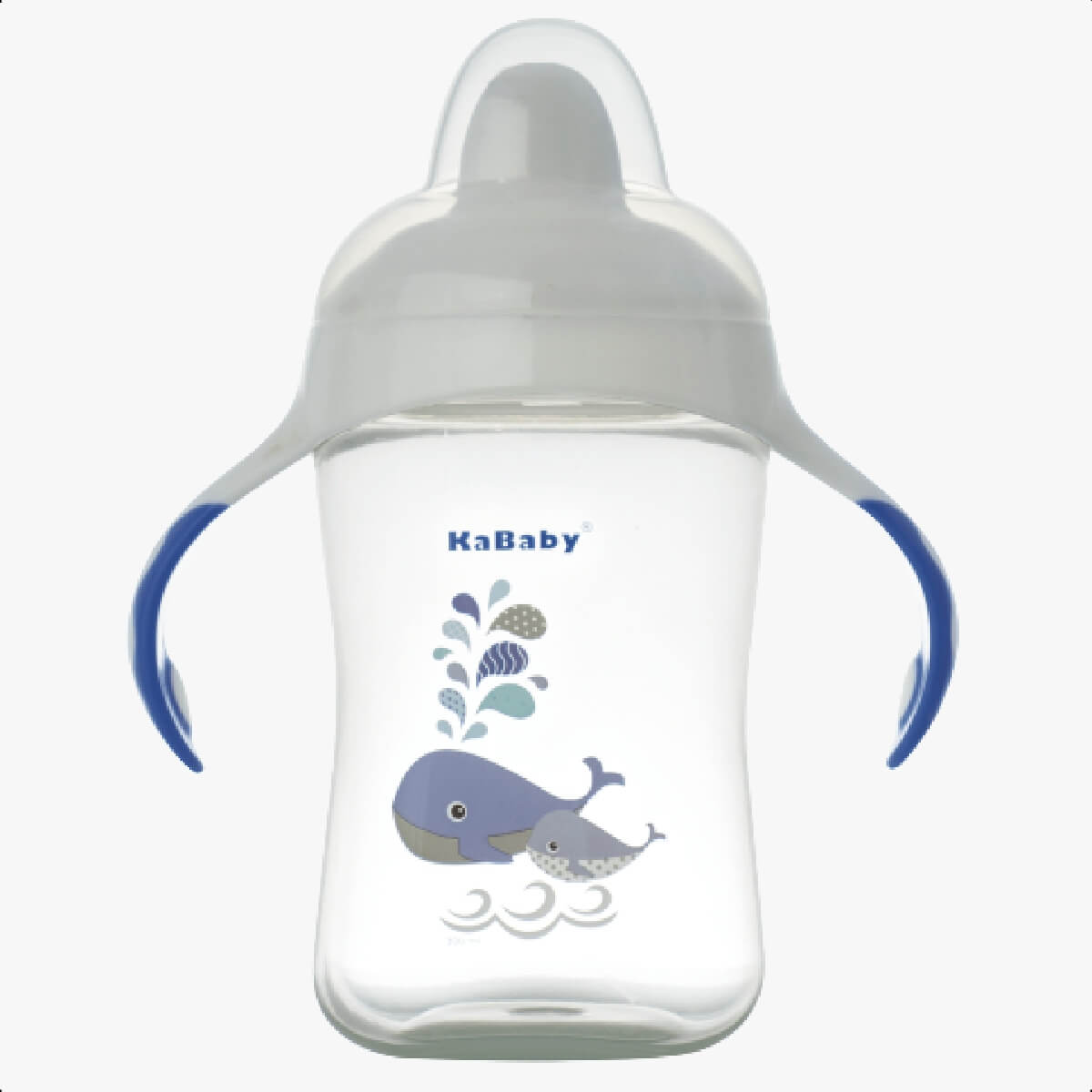 Copo Infantil de Transição com Bico Rígido e Alças 300ml +6 Meses Estampa Baleia Detalhes Azul Caneca KaBaby - 1115A
