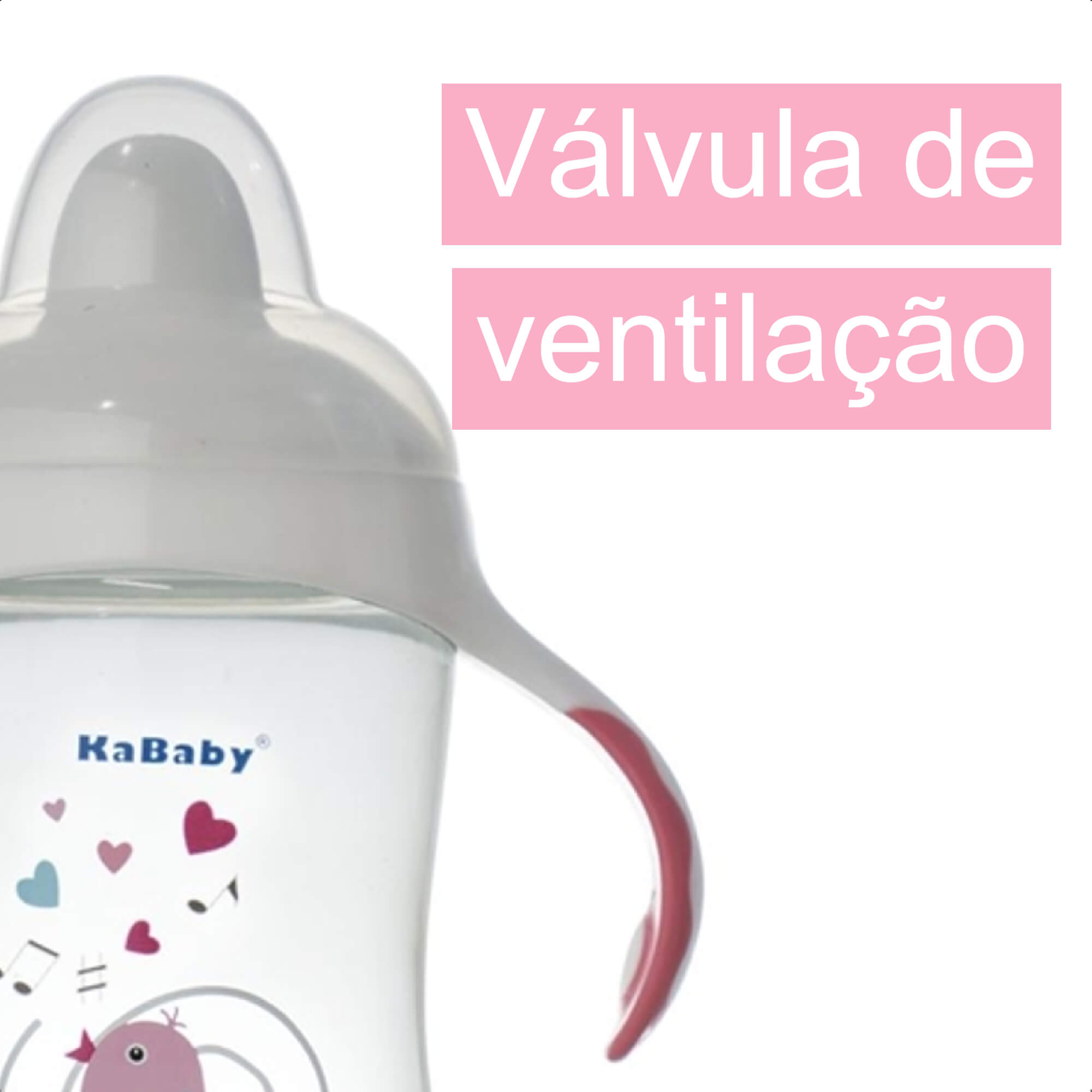 Copo Infantil de Transição com Bico Rígido e Alças 300ml +6 Meses Passaro Rosa Livre de BPA Caneca KaBaby - 1115R
