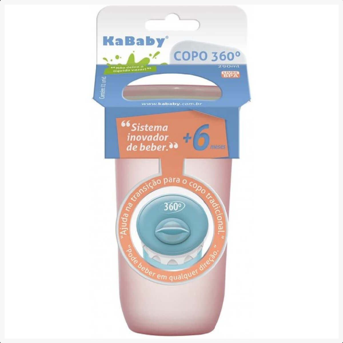 Copo 360 Graus Sport Infantil 300 ML A Partir De 6 Meses Design Inovador Prático Fácil Manuseio Rosa KaBaby - 1235R