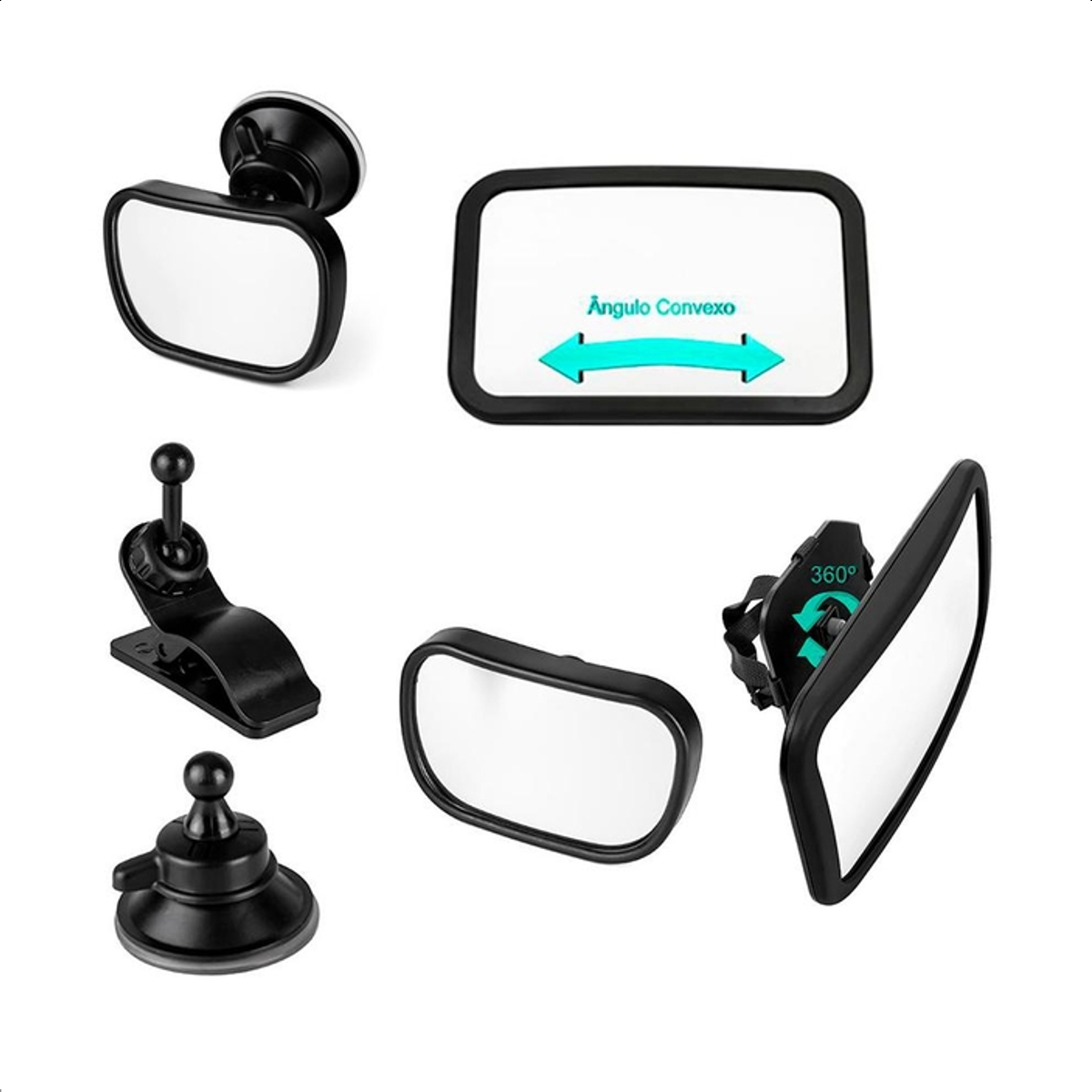 Espelho Retrovisor Para Banco Traseiro Monitore o Bebê c/ Ventosa/Prendedor Preto Kababy 16501P