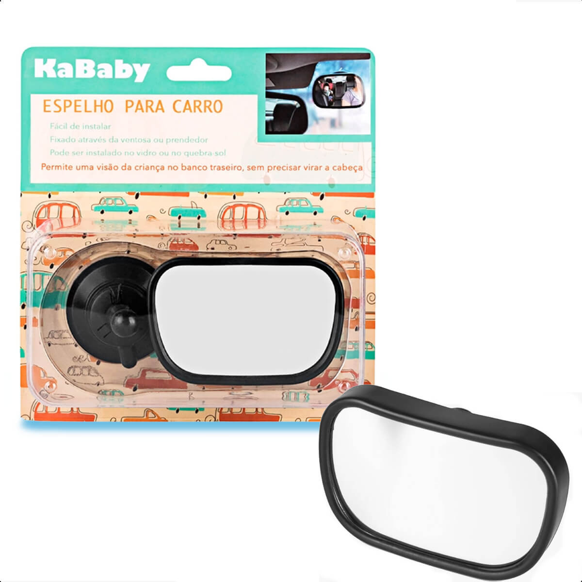 Espelho Retrovisor Para Banco Traseiro Monitore o Bebê c/ Ventosa/Prendedor Preto Kababy 16501P