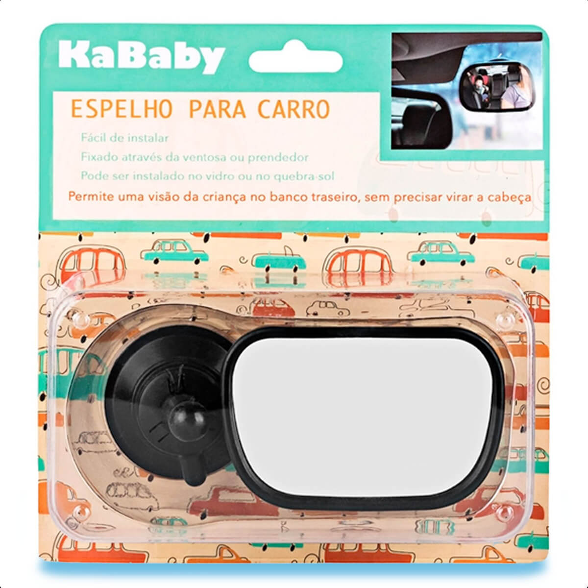 Espelho Retrovisor Para Banco Traseiro Monitore o Bebê c/ Ventosa/Prendedor Preto Kababy 16501P