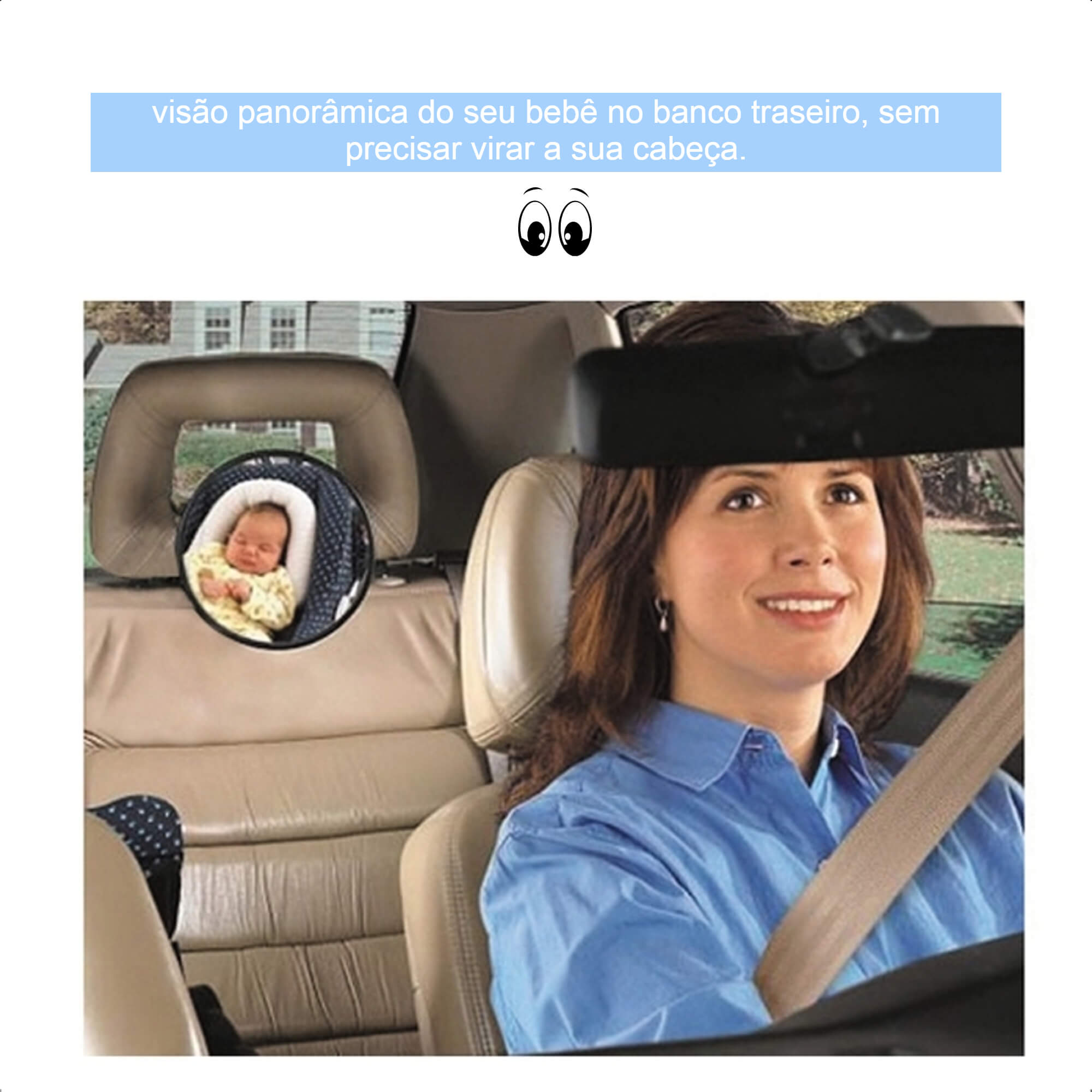 Espelho Retrovisor Para Bebê Redondo Para Encosto de Banco Traseiro Ajuste de 360º Preto KaBaby - 16508P