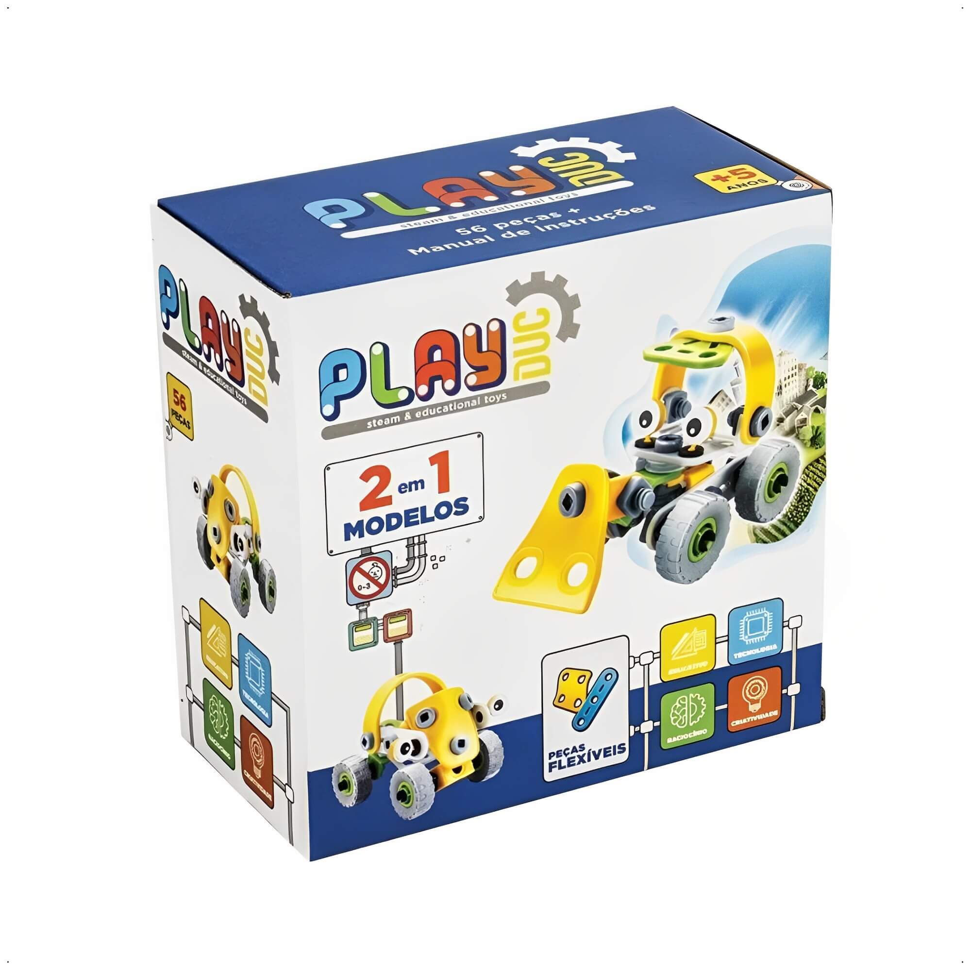Brinquedo de Montar Steam 2 em 1 Four Wheels 56 peças + 3 Anos Colorido Play Duc KaBaby - PB50121