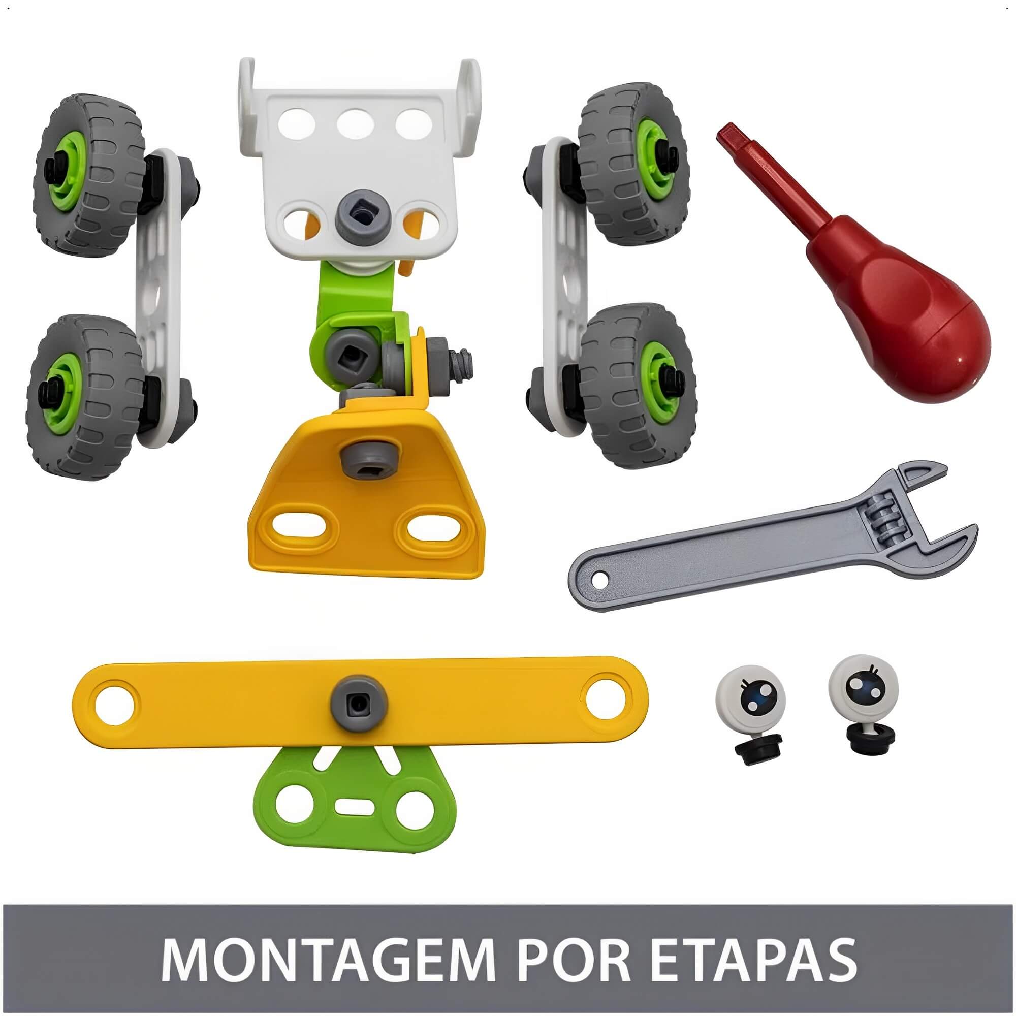 Brinquedo de Montar Steam 2 em 1 Four Wheels 56 peças + 3 Anos Colorido Play Duc KaBaby - PB50121
