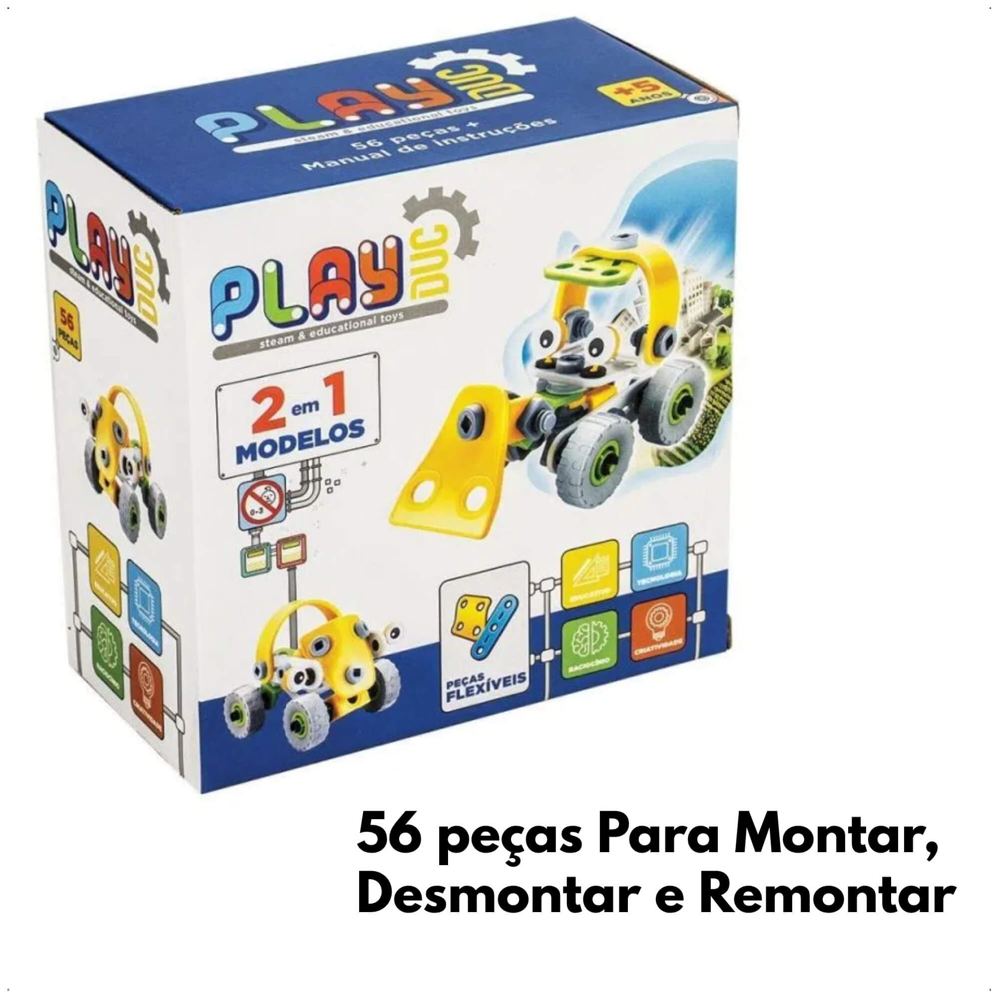 Brinquedo de Montar Steam 2 em 1 Four Wheels 56 peças + 3 Anos Colorido Play Duc KaBaby - PB50121