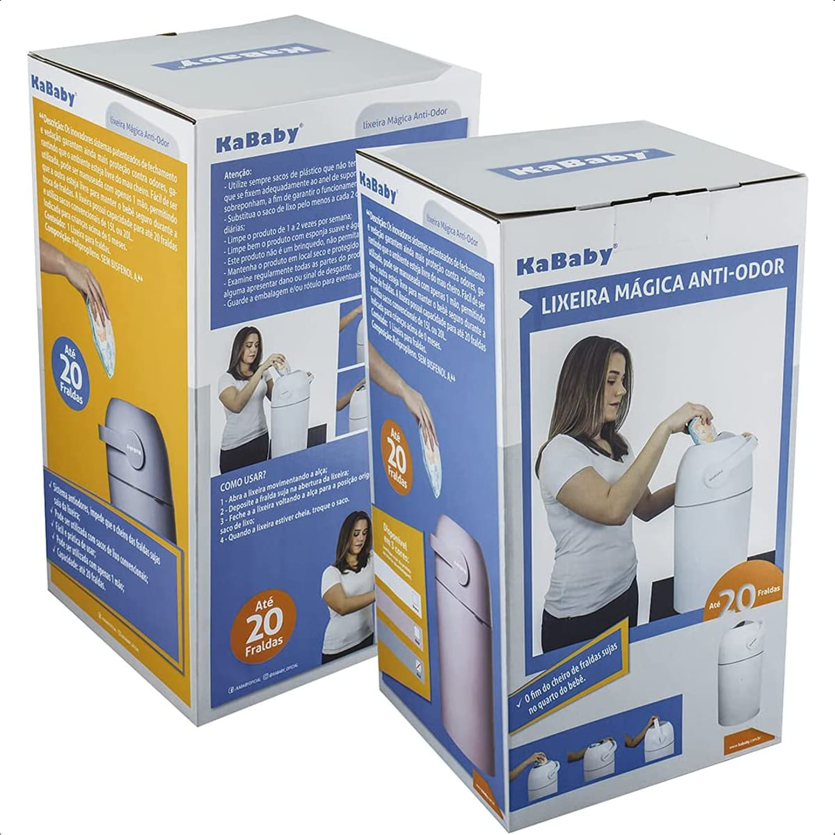 Lixeira Mágica Antiodor para fraldas Sistema de vedação Branco KaBaby - 11200B