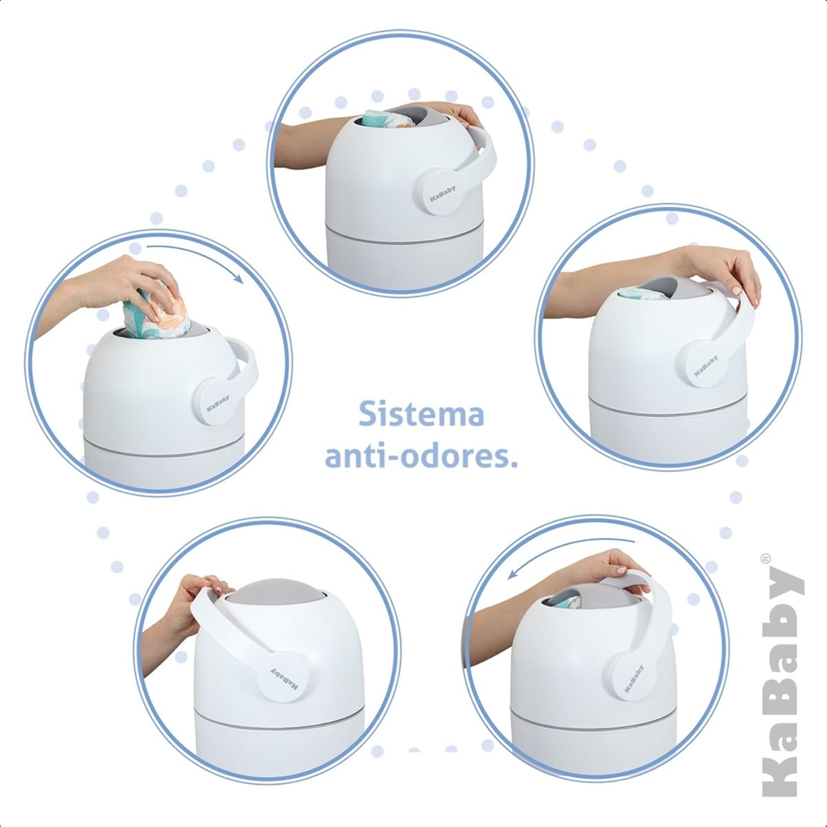 Lixeira Mágica Antiodor para fraldas Sistema de vedação Branco KaBaby - 11200B