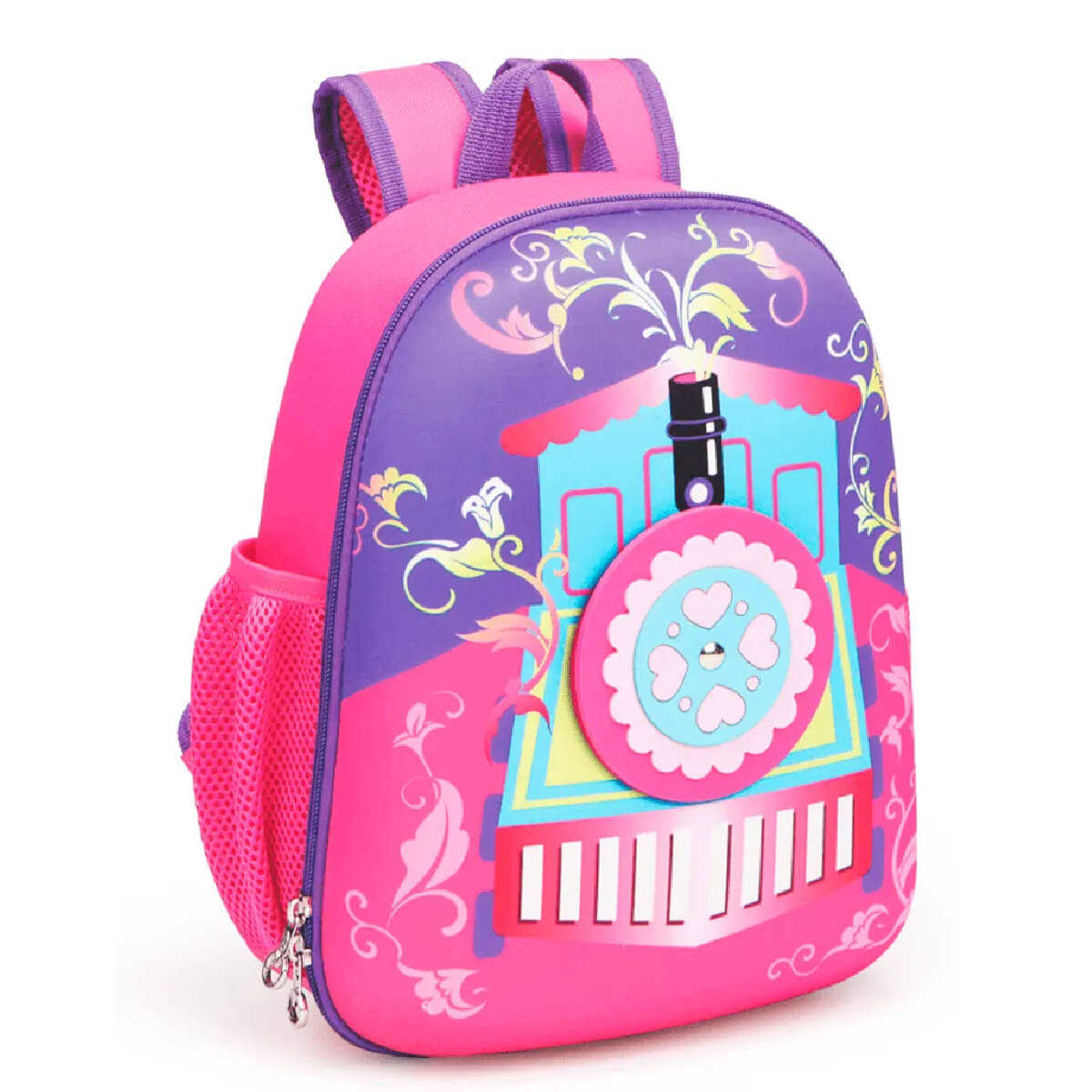 Mochila Infantil de Passeio Trenzinho Com Zíper e Alças Ajustáveis Rosa Kababy - 16007B