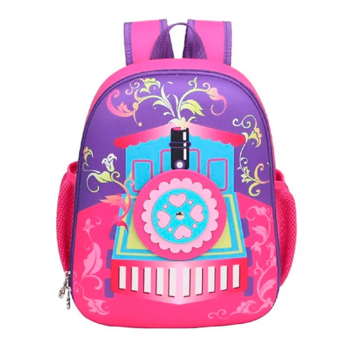 Mochila Infantil de Passeio Trenzinho Com Zíper e Alças Ajustáveis Rosa Kababy - 16007B