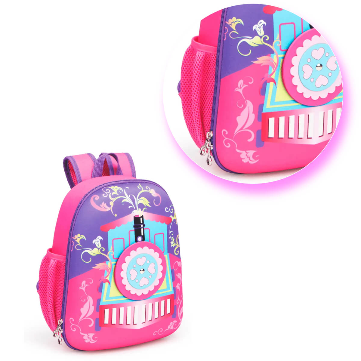 Mochila Infantil de Passeio Trenzinho Com Zíper e Alças Ajustáveis Rosa Kababy - 16007B