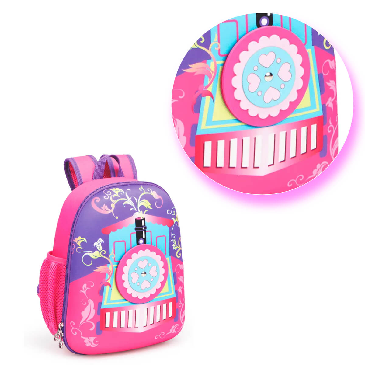Mochila Infantil de Passeio Trenzinho Com Zíper e Alças Ajustáveis Rosa Kababy - 16007B