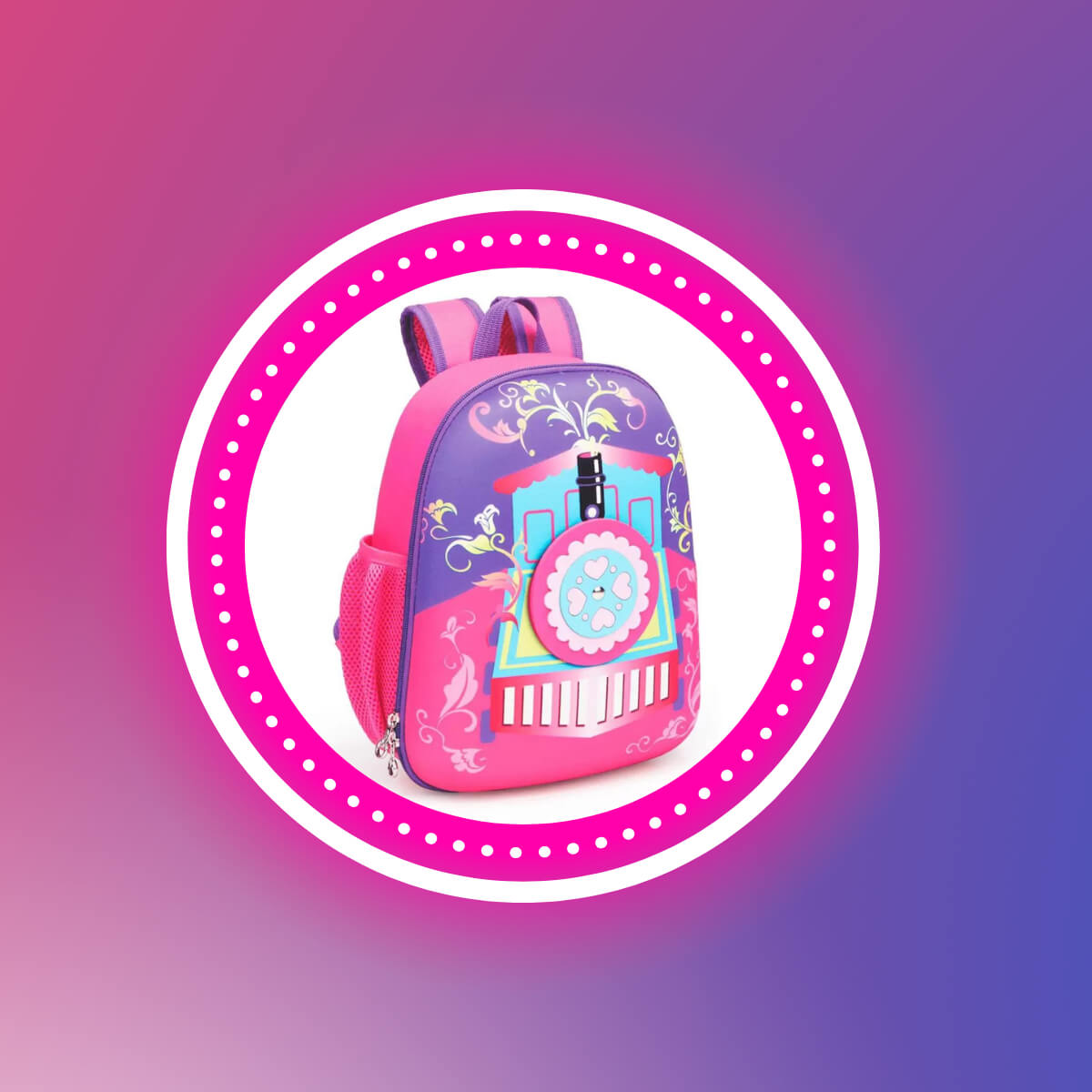 Mochila Infantil de Passeio Trenzinho Com Zíper e Alças Ajustáveis Rosa Kababy - 16007B