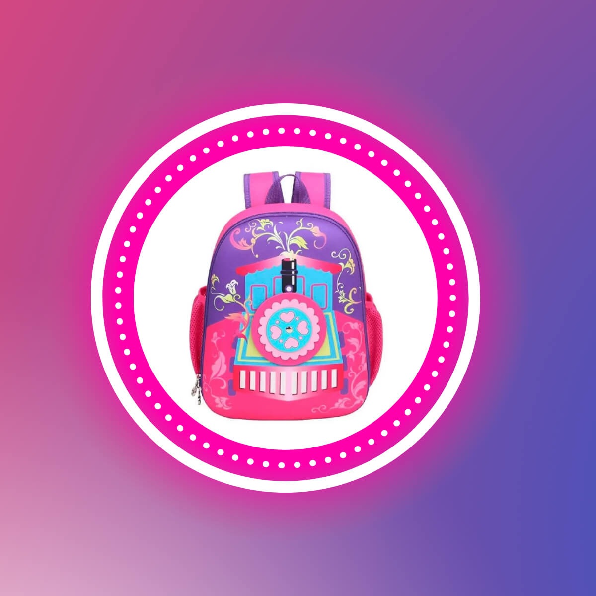 Mochila Infantil de Passeio Trenzinho Com Zíper e Alças Ajustáveis Rosa Kababy - 16007B