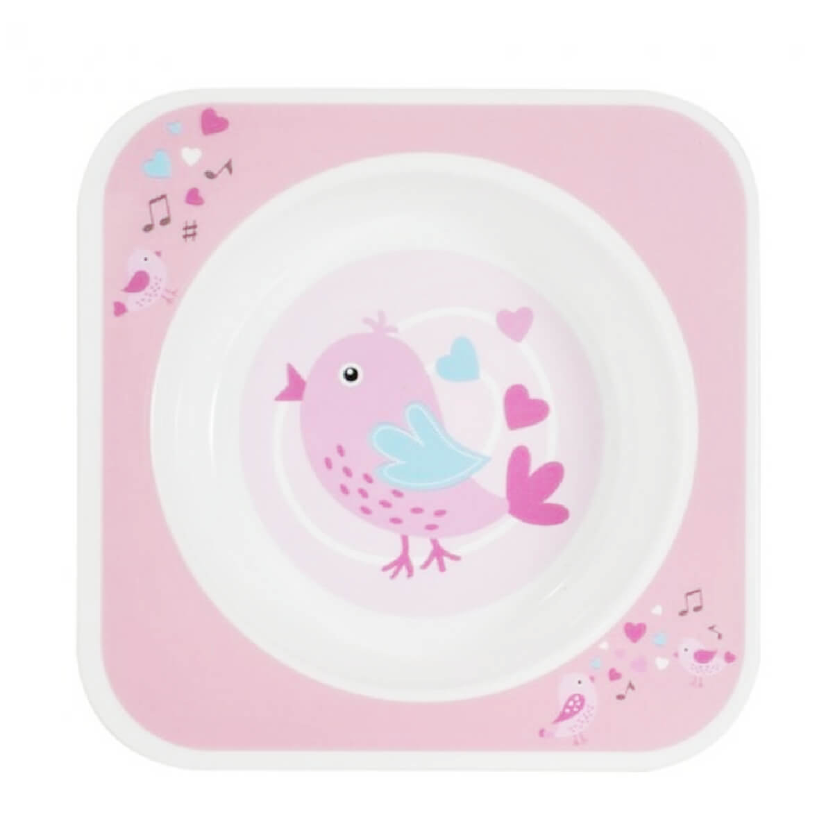 Prato Bowl Quadrado Prático e Resistente Pássaro Rosa KaBaby - 1121R
