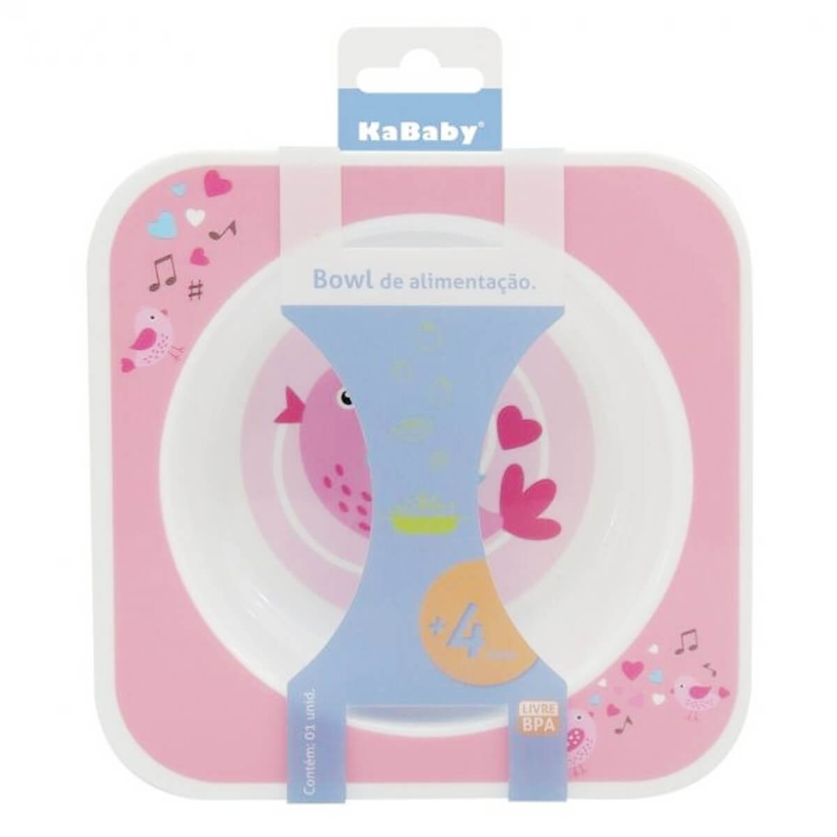 Prato Bowl Quadrado Prático e Resistente Pássaro Rosa KaBaby - 1121R